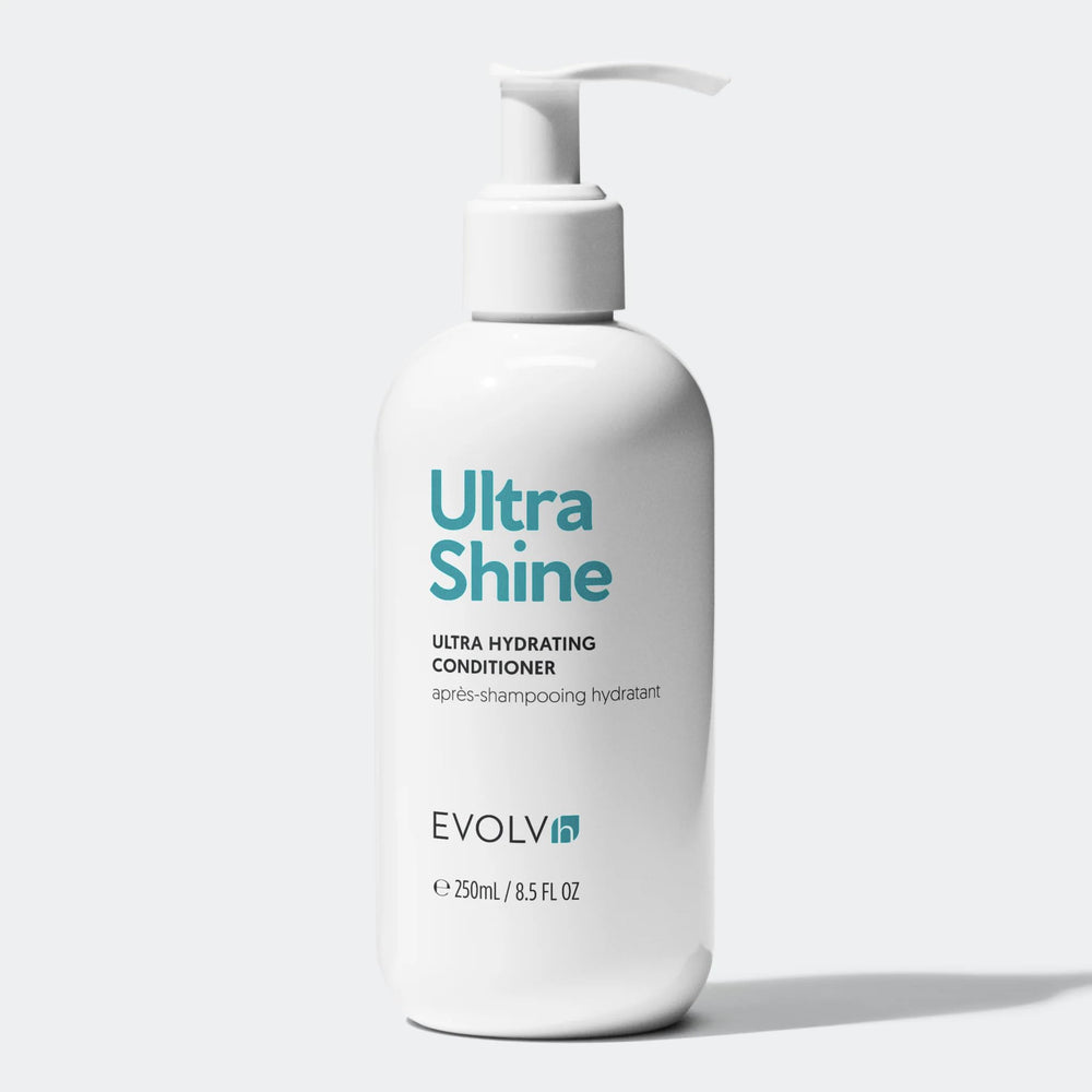 EVOLVh UltraShine emballage recyclable, soin respectueux des cheveux.