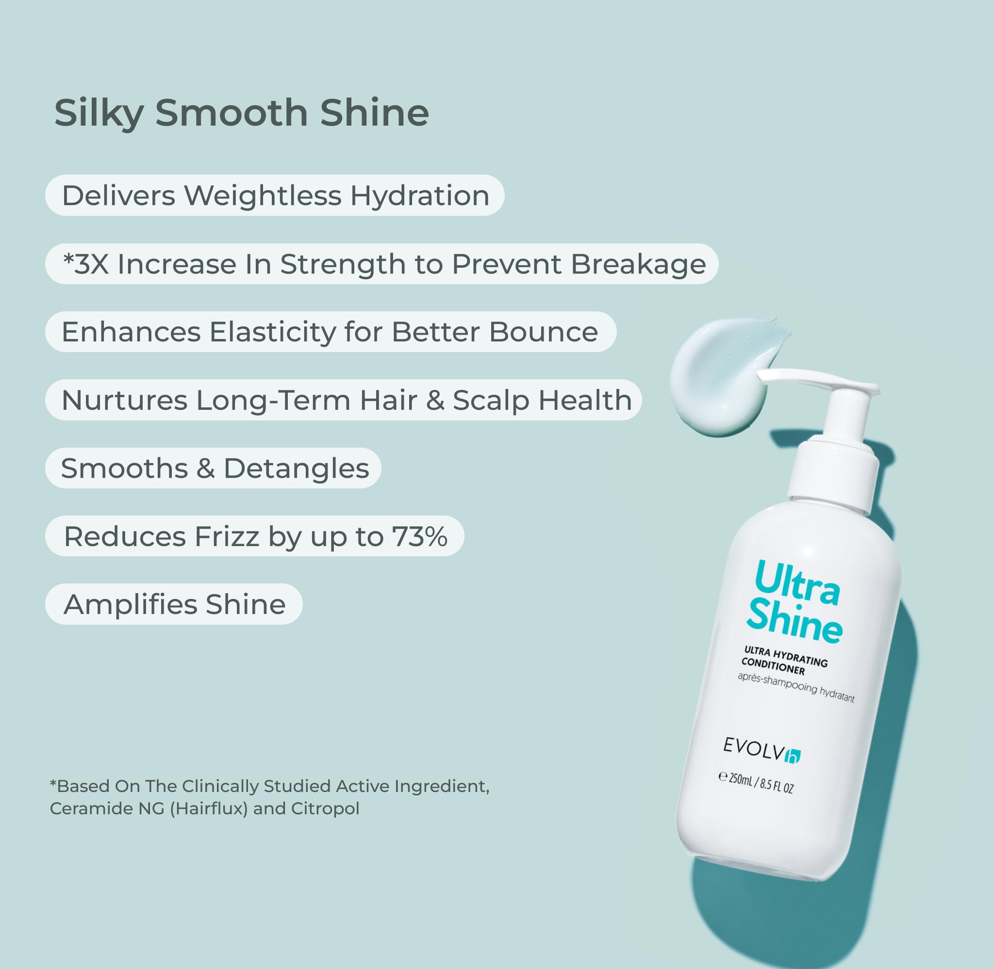 EVOLVh UltraShine texture crème, application douce qui nourrit les longueurs.
