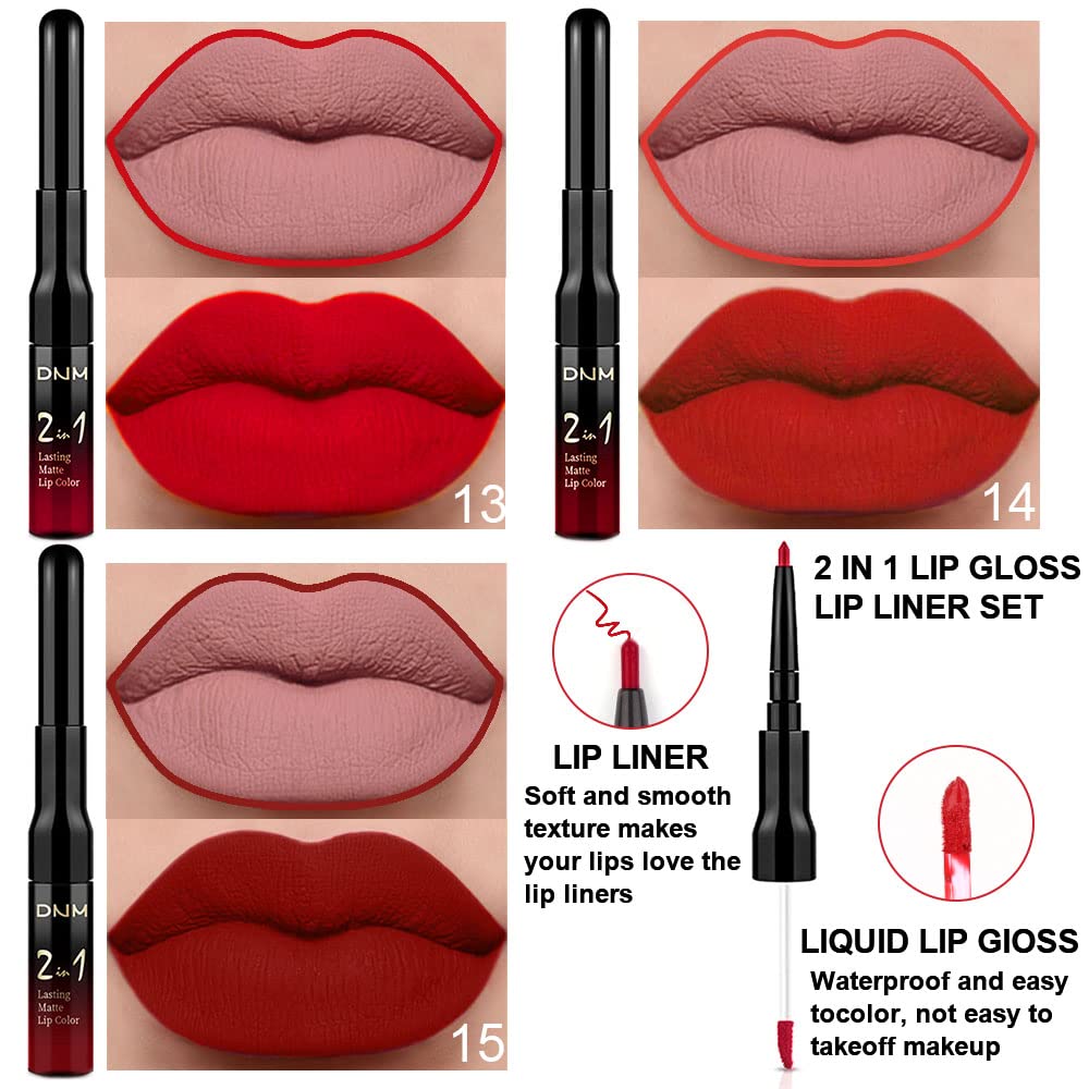 evpct 3Pcs lip stain set dual-ended for precise lip liner and liquid lipstick