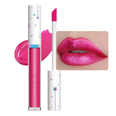 Evpct brillo labial metalizado rosado con destellos perlados y efecto brillante