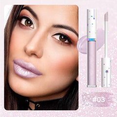 evpct brillo labial metalico iridiscente violeta para un look moderno y duradero.