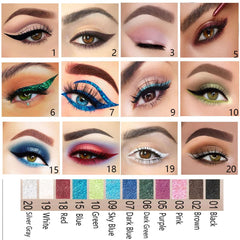 evpct color swatch strip of eyeliners highlights waterproof, long-lasting formula