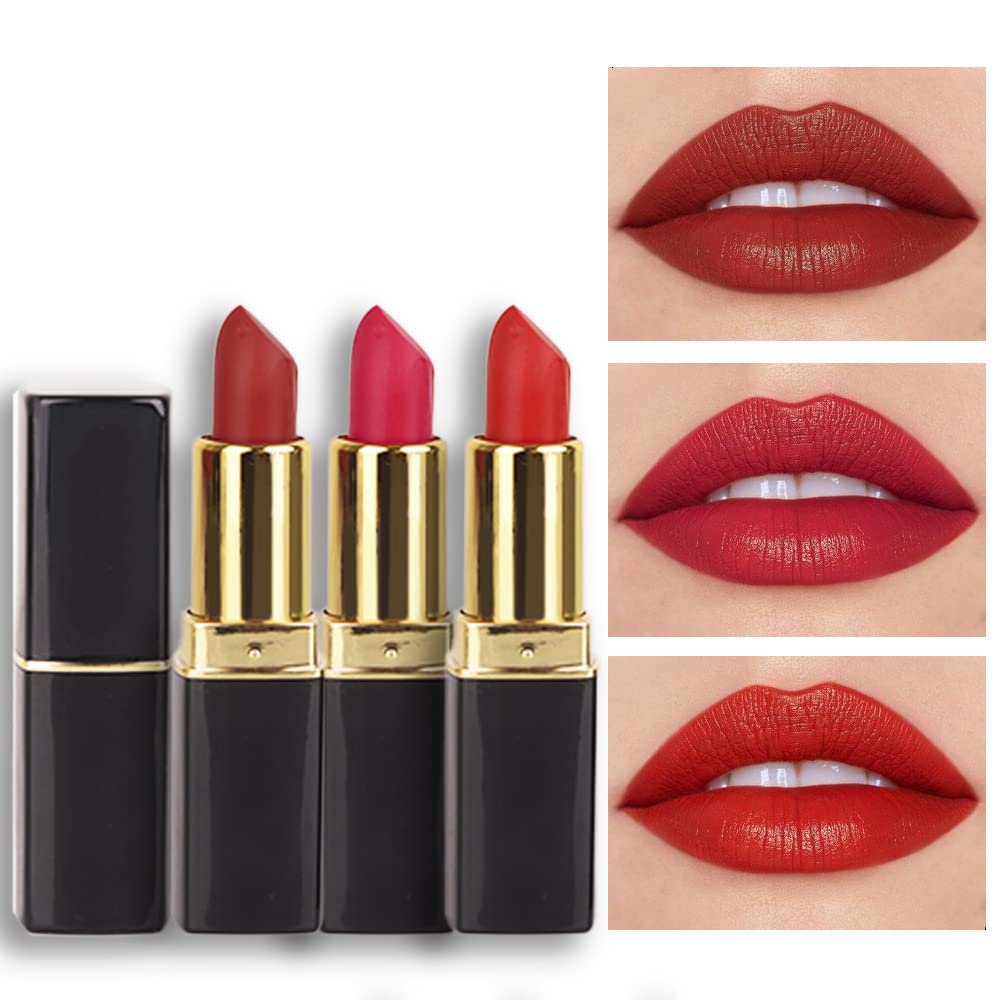 evpct conjunto de 3 barras labios mate rojo oscuro, tono duradero para la noche