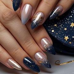 evpct Ombre azul con estrellas, brillo elegante para uñas diarias.