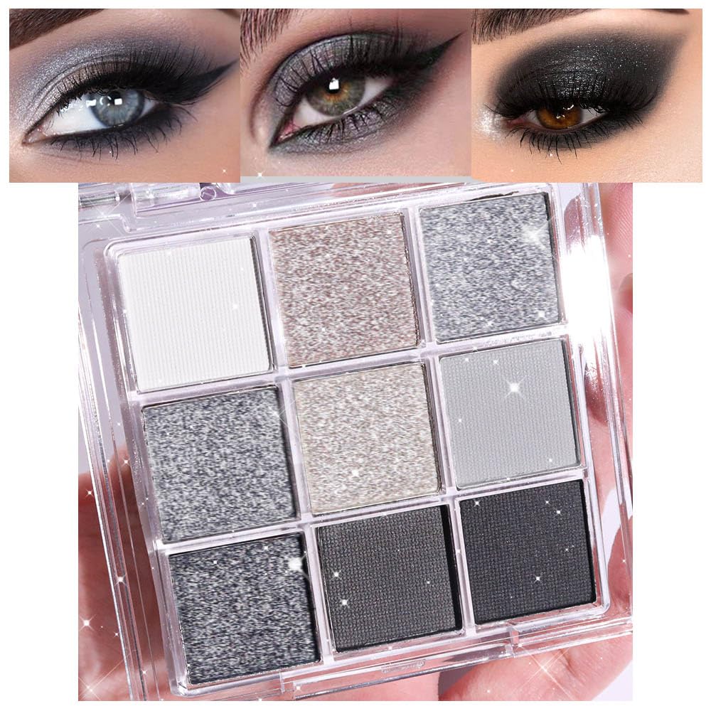 Paleta evpct 9 colores con acabado plata y gris para estilos brillantes.
