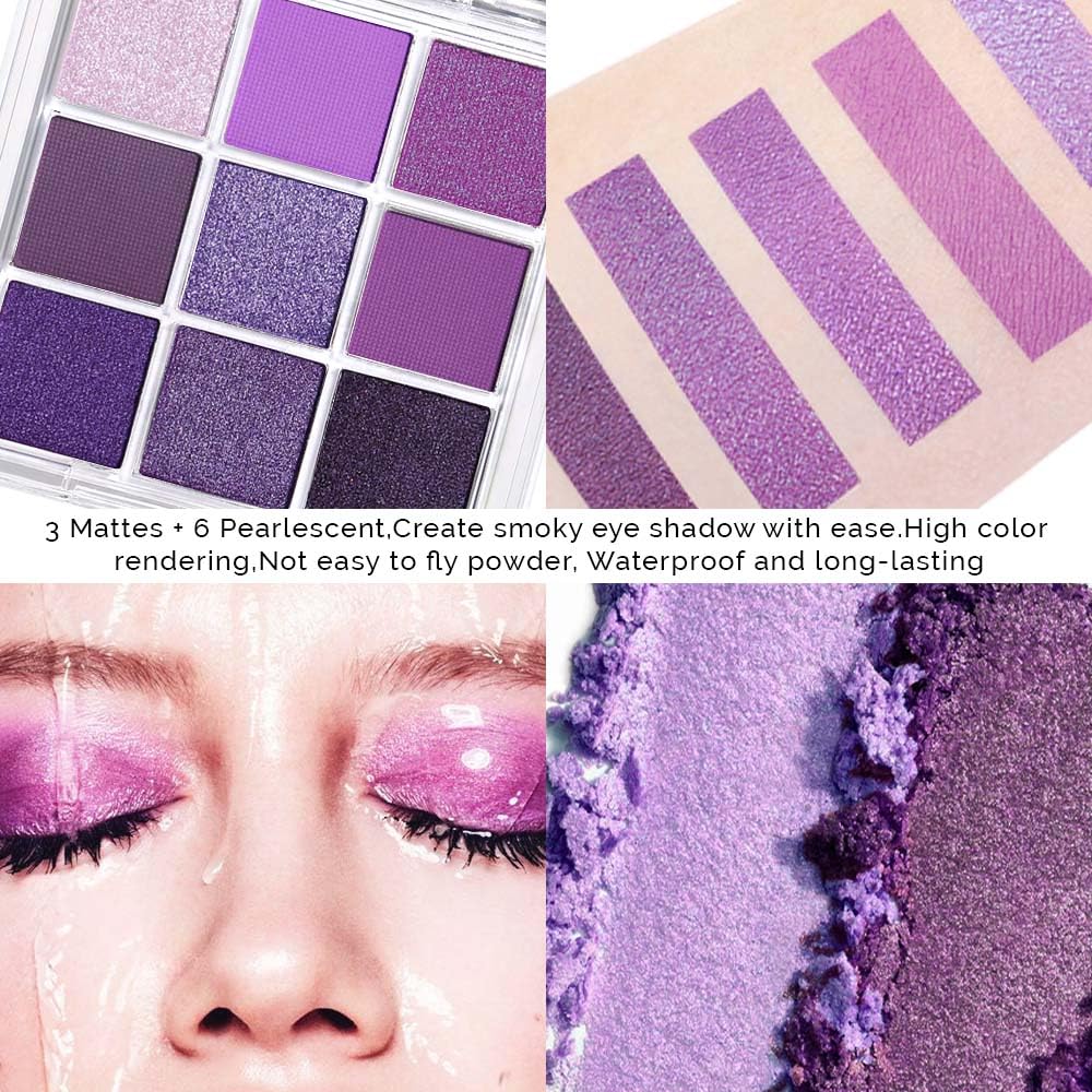 evpct paleta sombras 9 colores purpura rosa con brillo para looks vibrantes