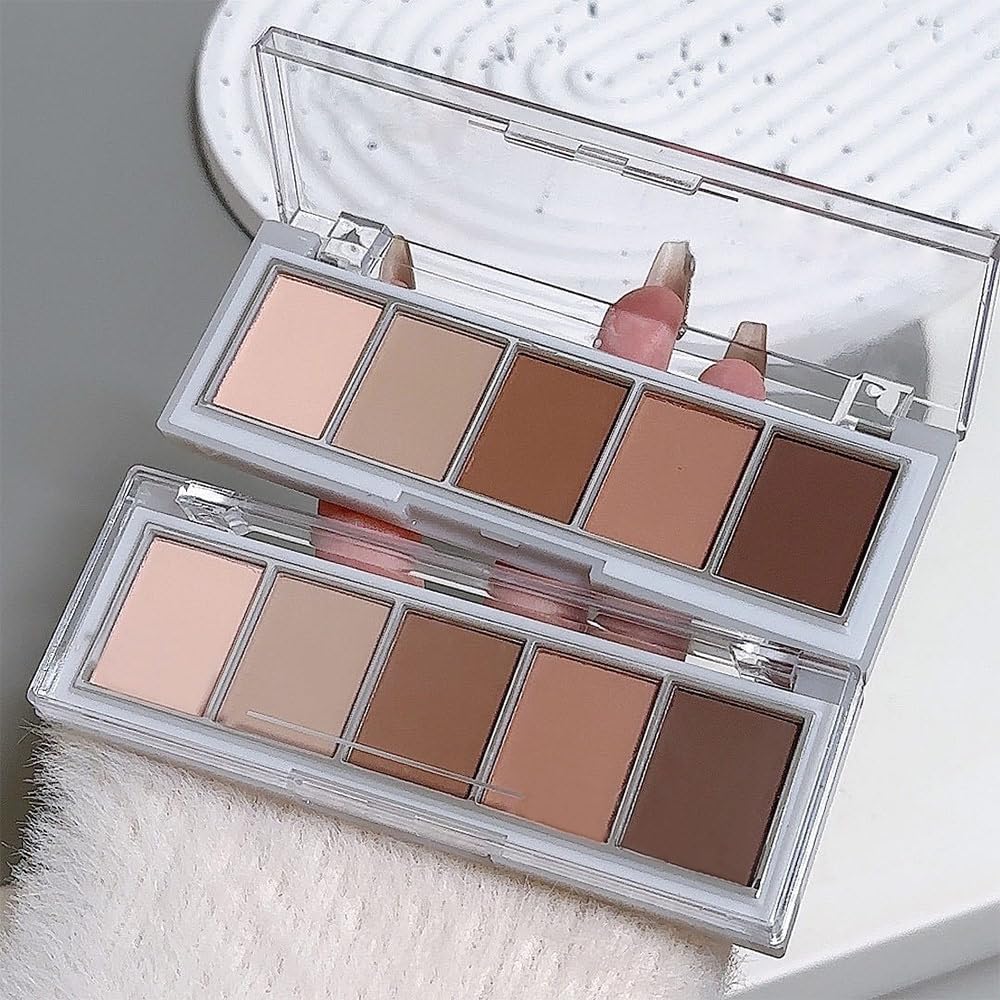 Evpct paleta sombras mate 5 colores, estuche mini para viaje.