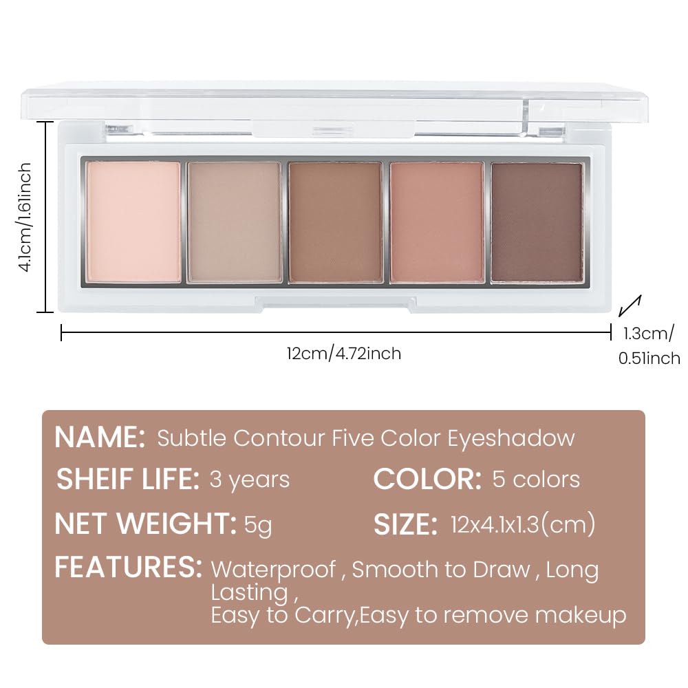 Evpct paleta sombras mate 5 colores, uso diario con pigmentos duraderos.
