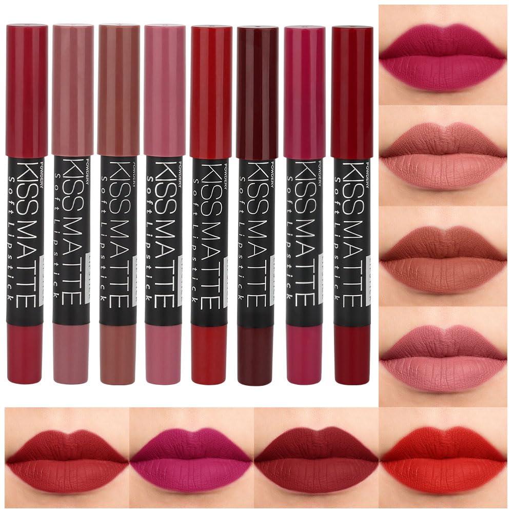 evpct set-mate-labial-8-colores, colección versátil para looks diarios con acabado satinado y duradero.