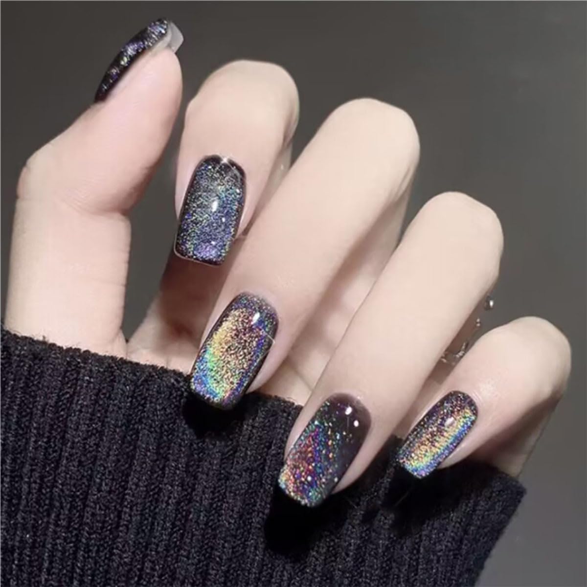 evpct uñas con efecto ojo de gato negro cromo para acabado elegante