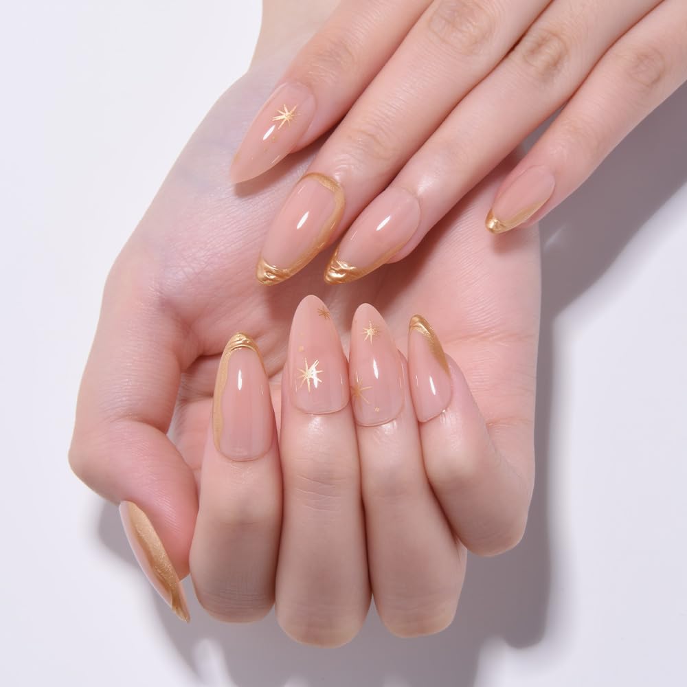 evpct uñas frances doradas 3D con brillo para ocasiones especiales