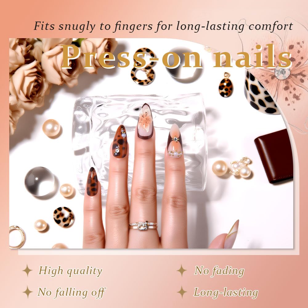 evpct uñas 3D almendra media brillo dorado para un look glamoroso