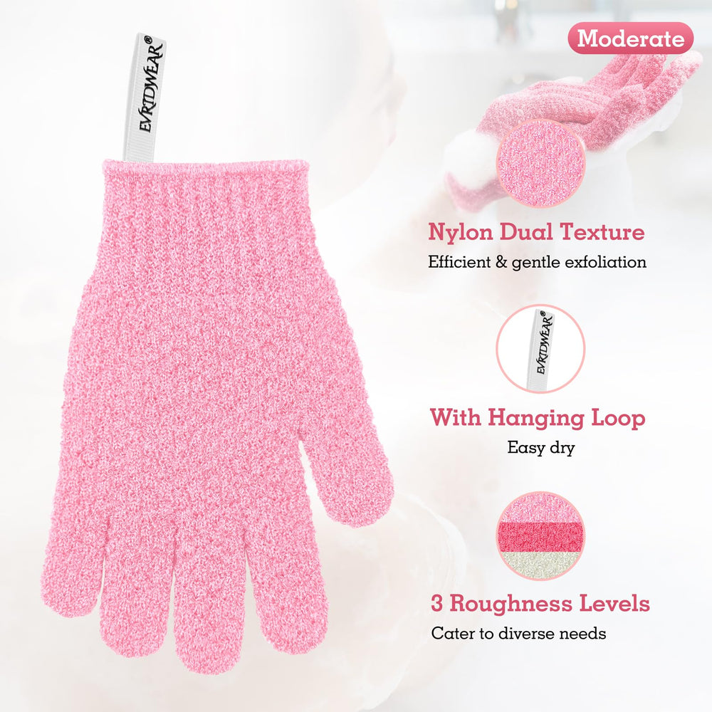 Guante exfoliante Evridwear de nylon con textura doble para eliminar células muertas.