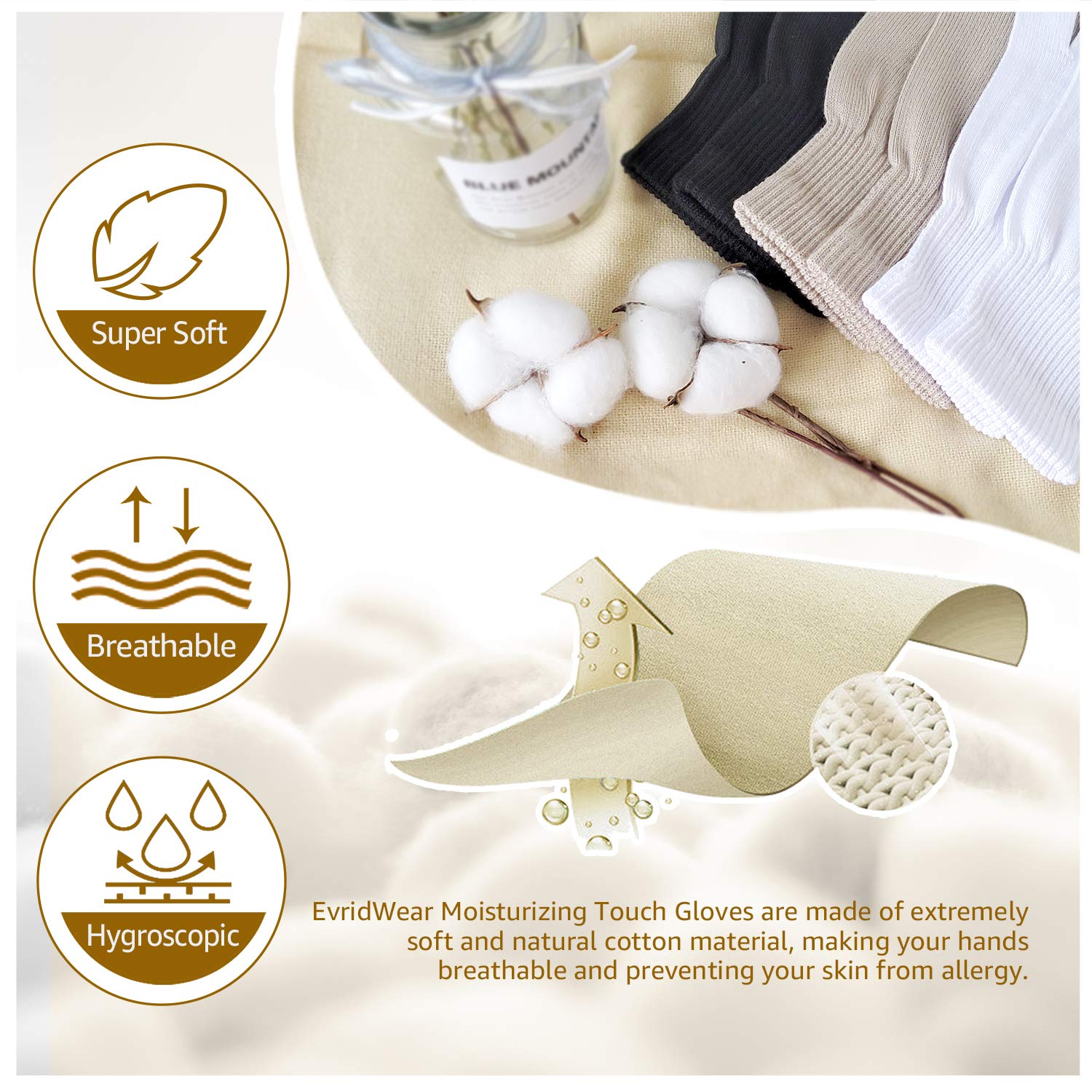 Guantes Evridwear para dormir con ajuste en la muñeca y estabilidad nocturna