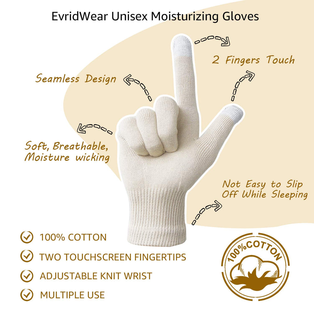 Guantes Evridwear de algodón para eczema con hidratacion suave de manos.