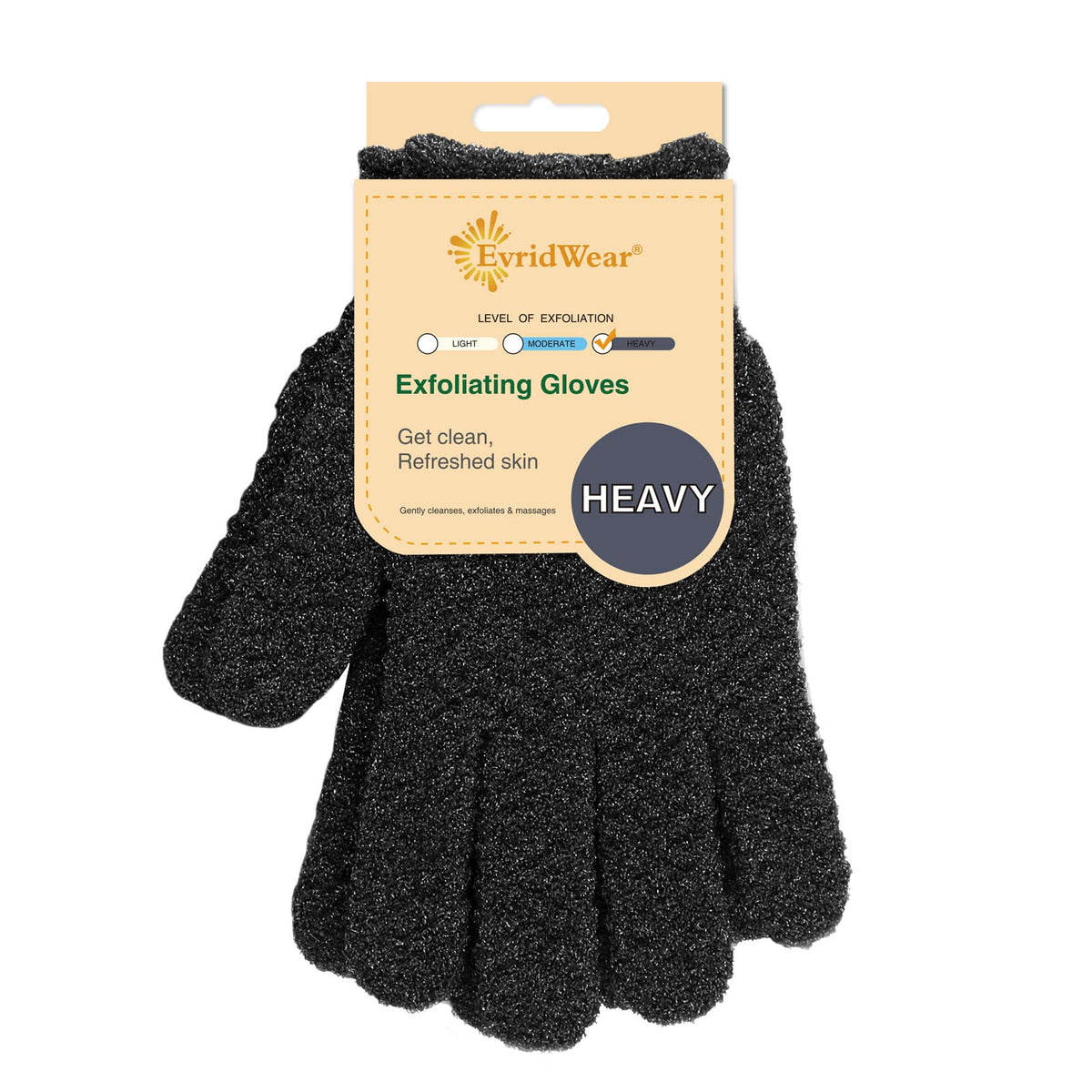 Guantes Evridwear exfoliantes con textura dual frente para exfoliar la piel suave.