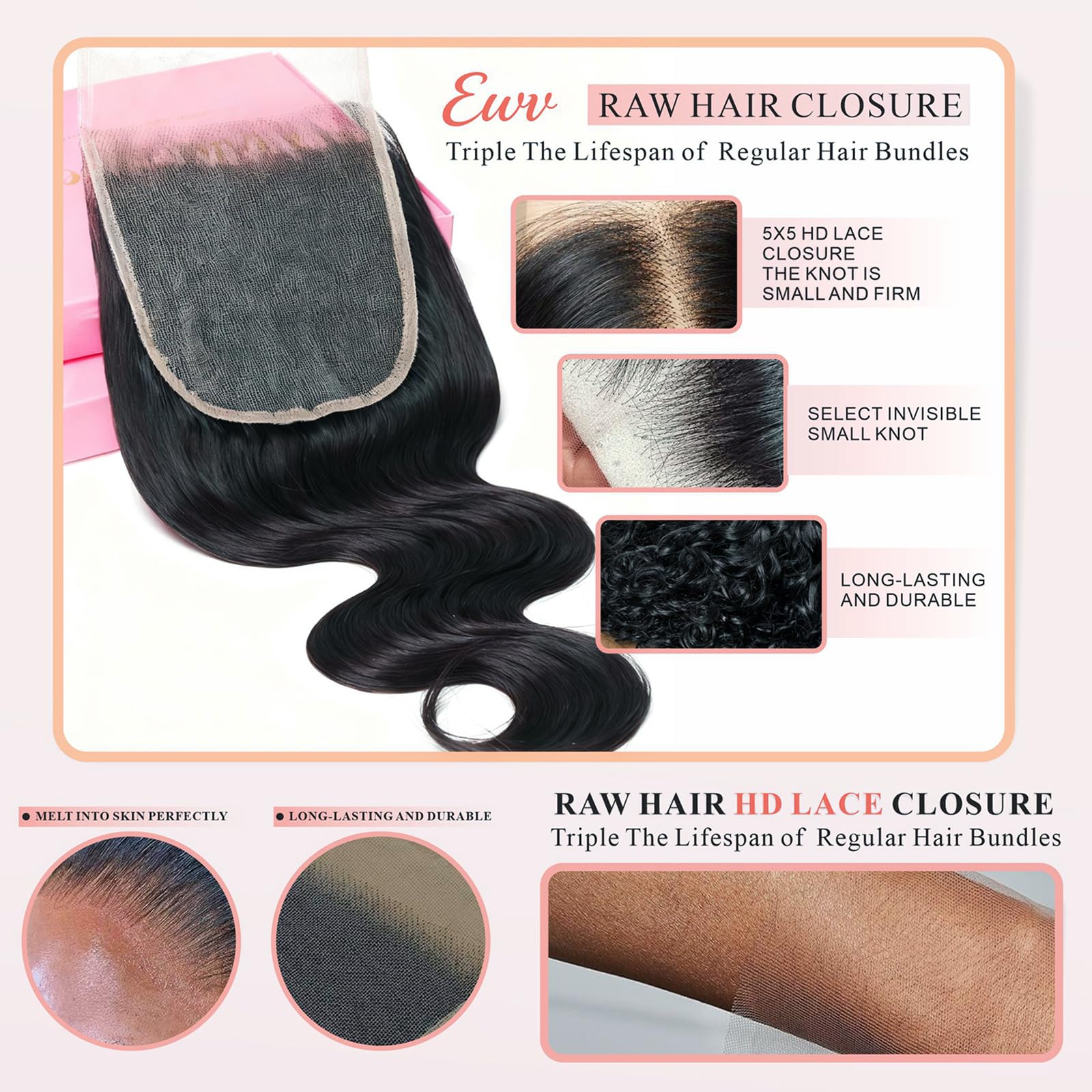EWV natural black Brazilian virgin hair bundles for versatile styling.
