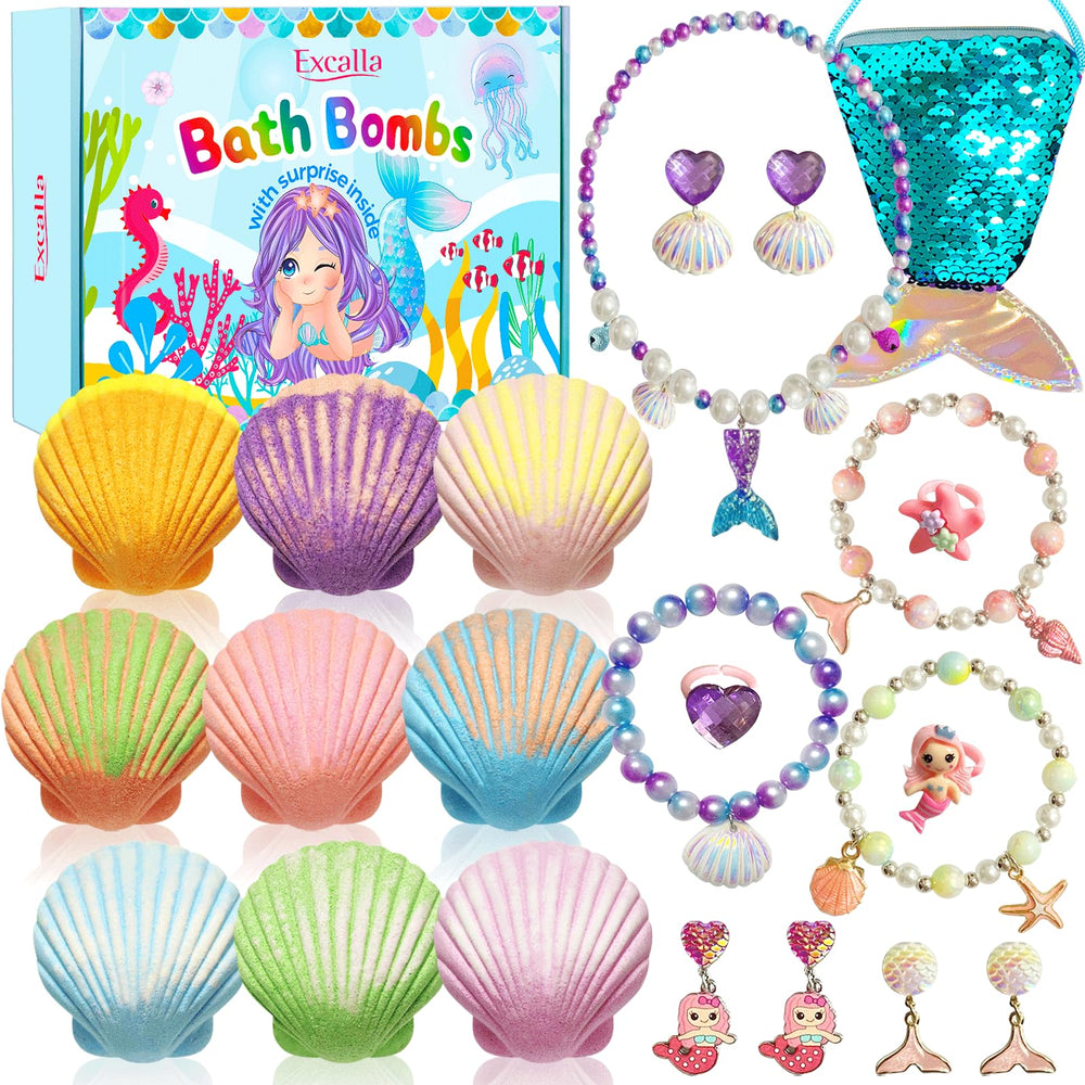 Excalla bombas de baño sirena con joyas adentro, regalo divertido para niñas.