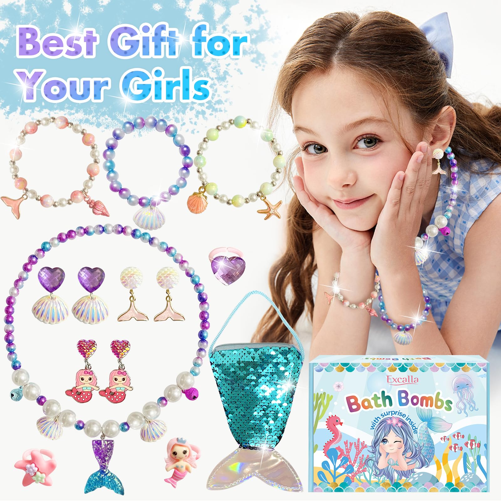 Excalla joyas sorpresa incluidas con collar, pulseras y anillos.