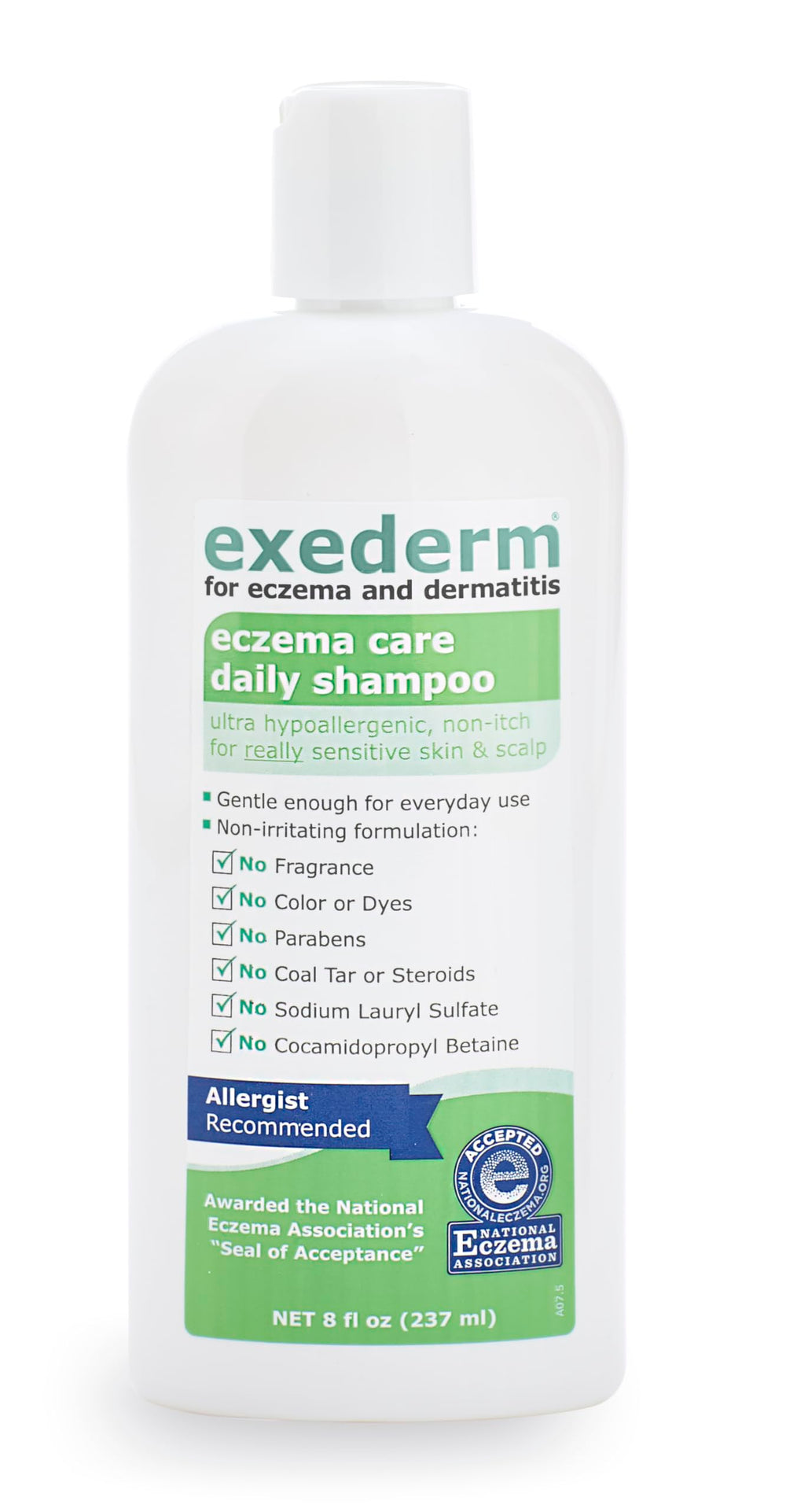 Exederm Champú para dermatitis seborreica, fórmula suave para uso diario sin irritación