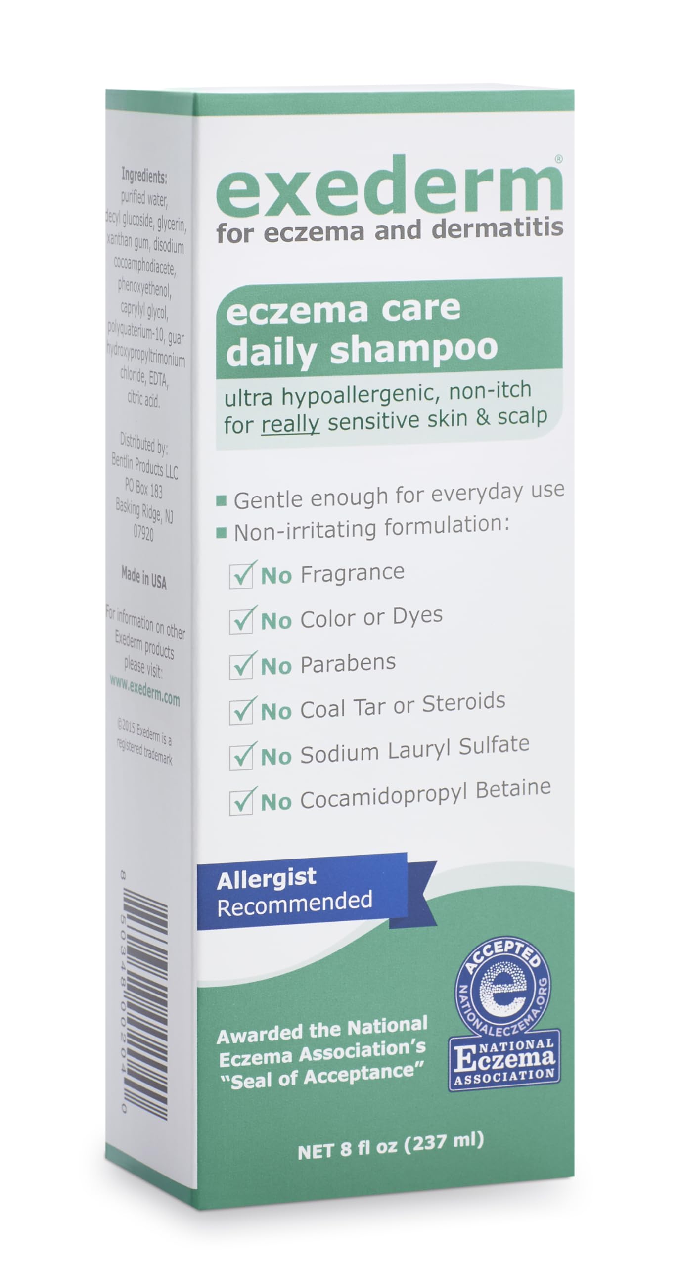 Exederm Champú para eczema, cuidado suave diario alivia irritación en cuero cabelludo sensible