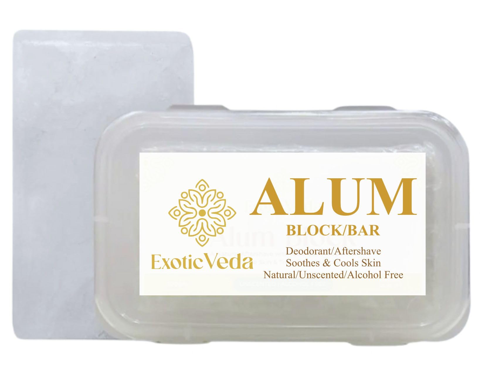 Exotic Veda bloque alumbre puro, ideal para afeitarse suave y sin fragancia.