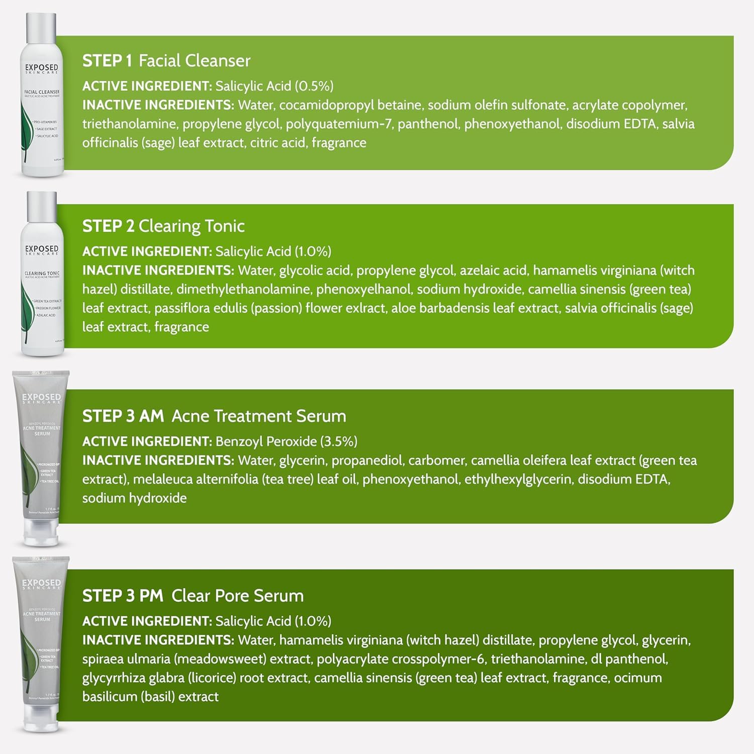 Exposed Skin Care kit: aplicación diaria fácil y rápida.
