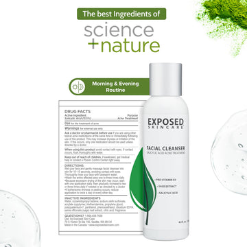 Exposed Skin Care: ácido salicílico al 0,5% limpia poros y controla grasa.