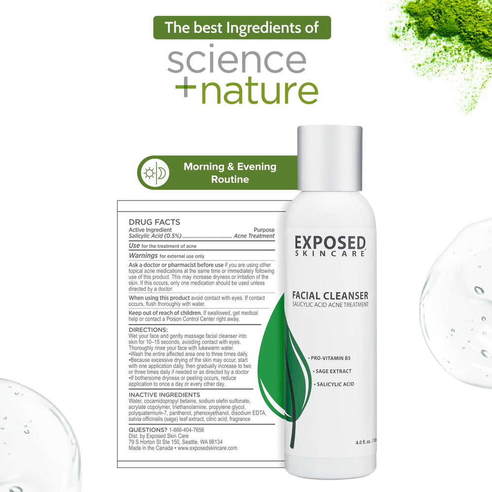 Exposed Skin Care: ácido salicílico al 0,5% limpia poros y controla grasa.