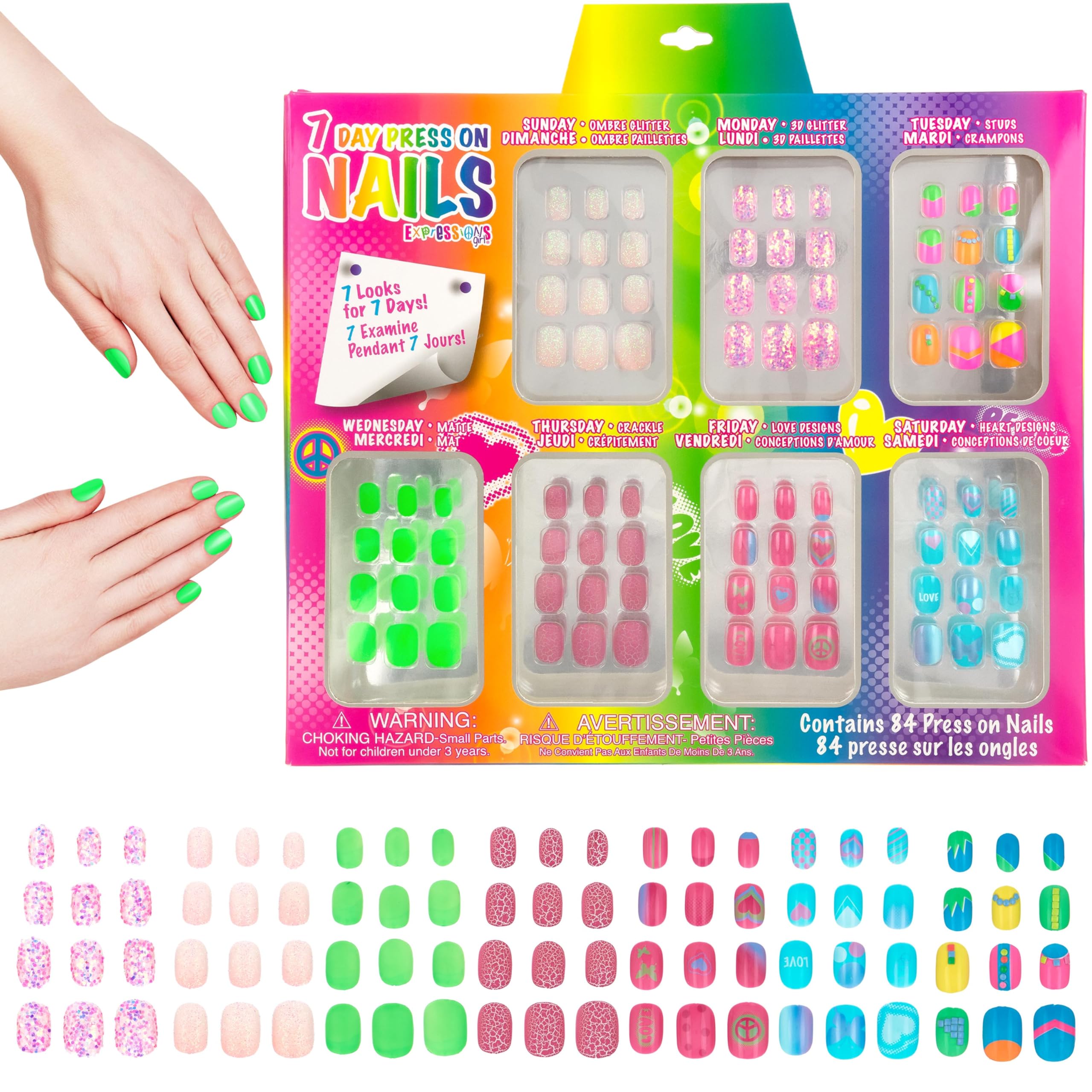 EXPRESSIONS uñas 7 días con destellos 3D para fiestas.
