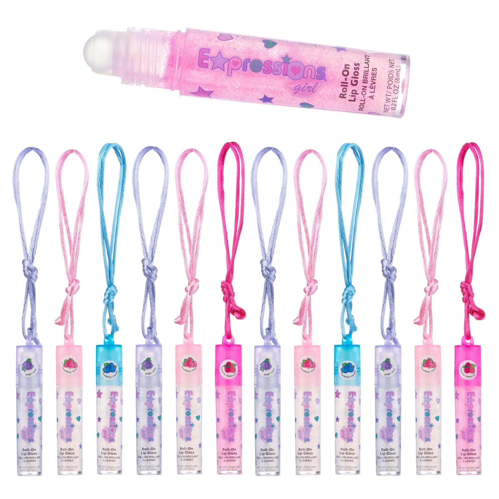 EXPRESSIONS: Cadena brillo labios con sabores frutales, 12 unidades, para regalo.