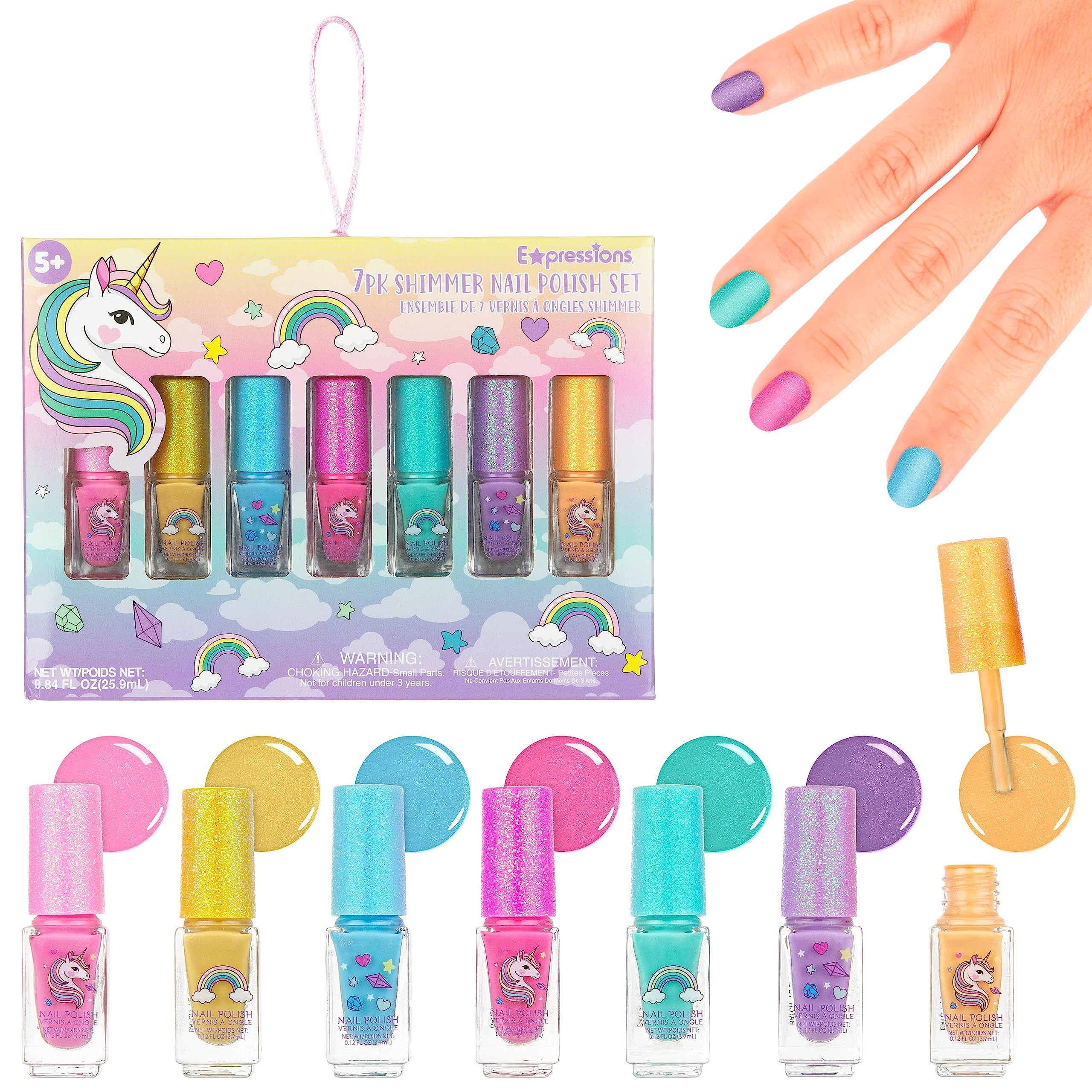 EXPRESSIONS esmalte de uñas con brillo unicornio, set de 7 colores para juego creativo.