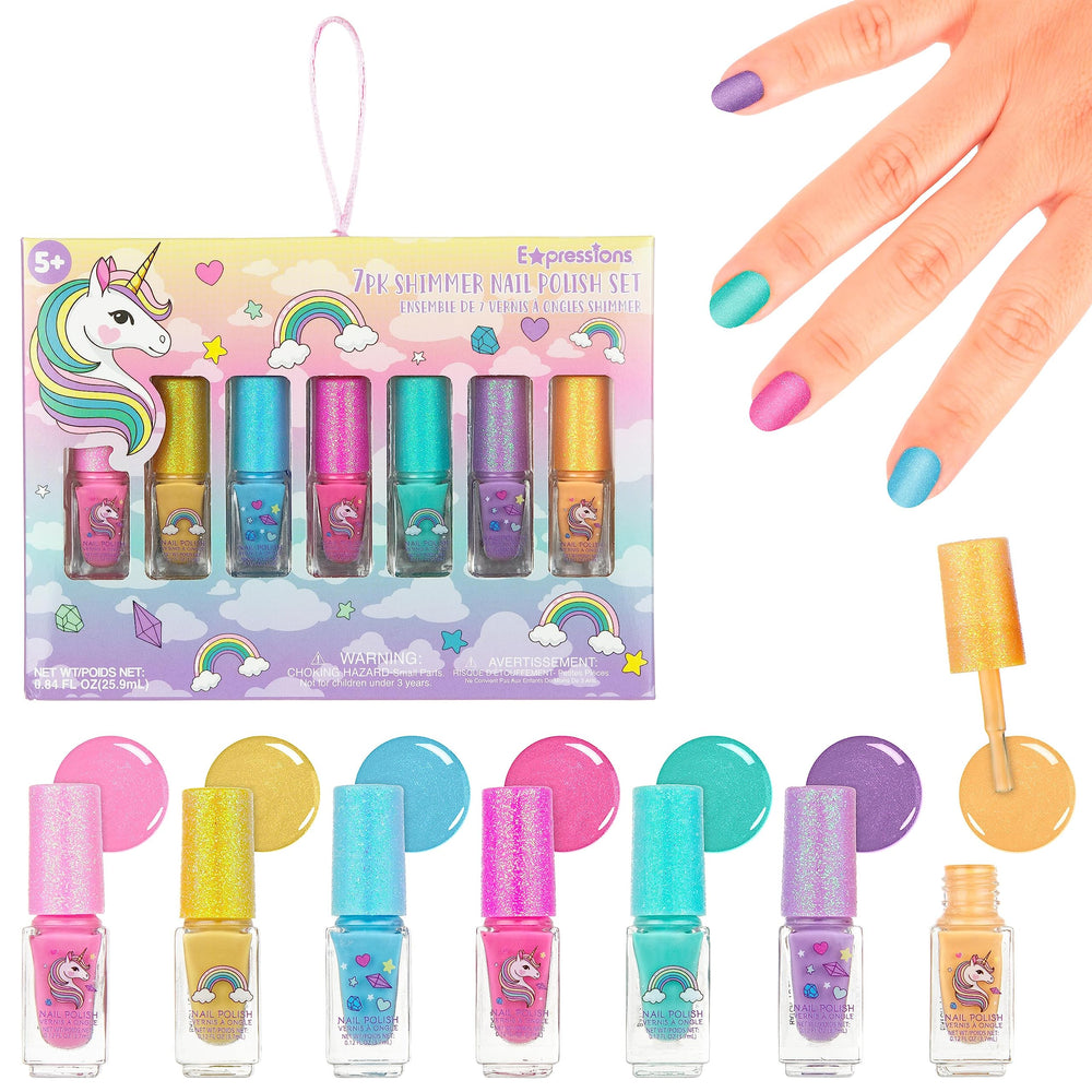EXPRESSIONS esmalte de uñas con brillo unicornio, set de 7 colores para juego creativo.
