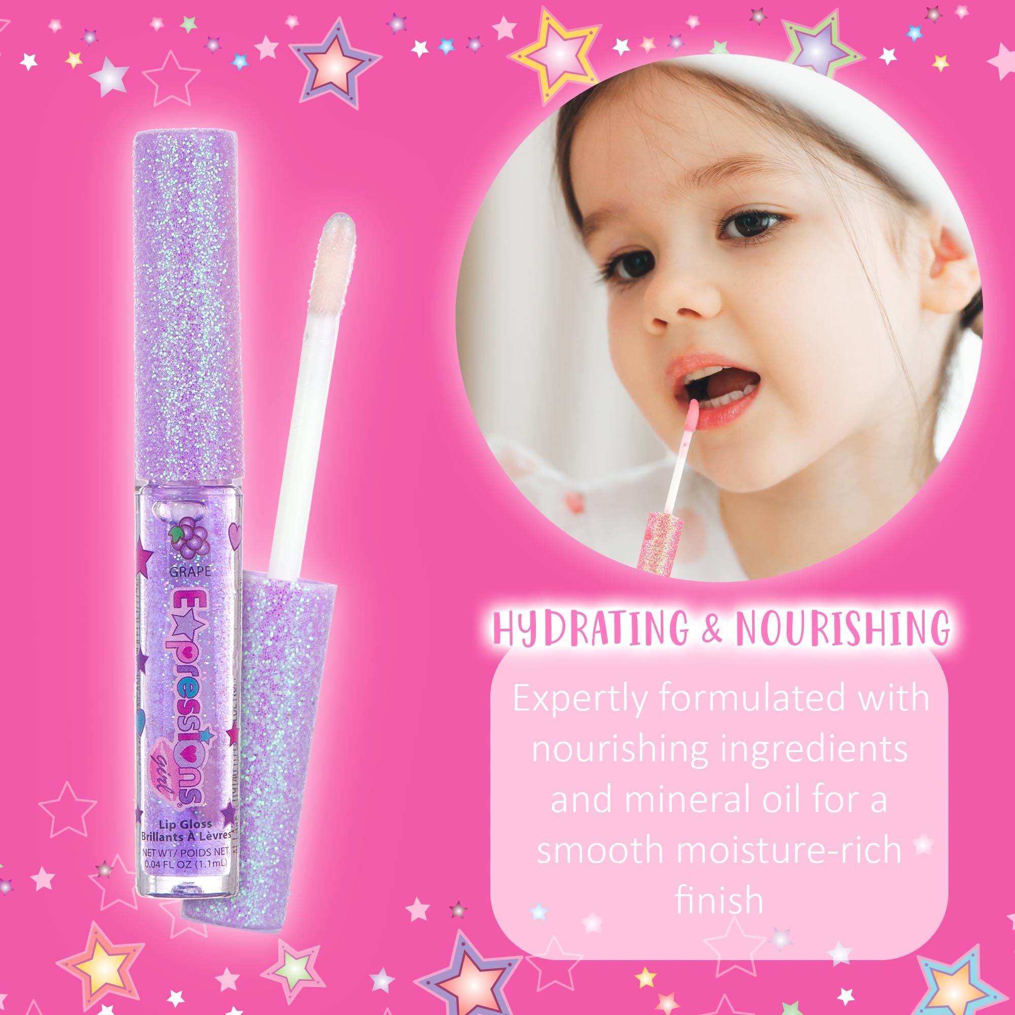 Brillo labial vainilla Expressions Girl con brillo translúcido y aroma suave.
