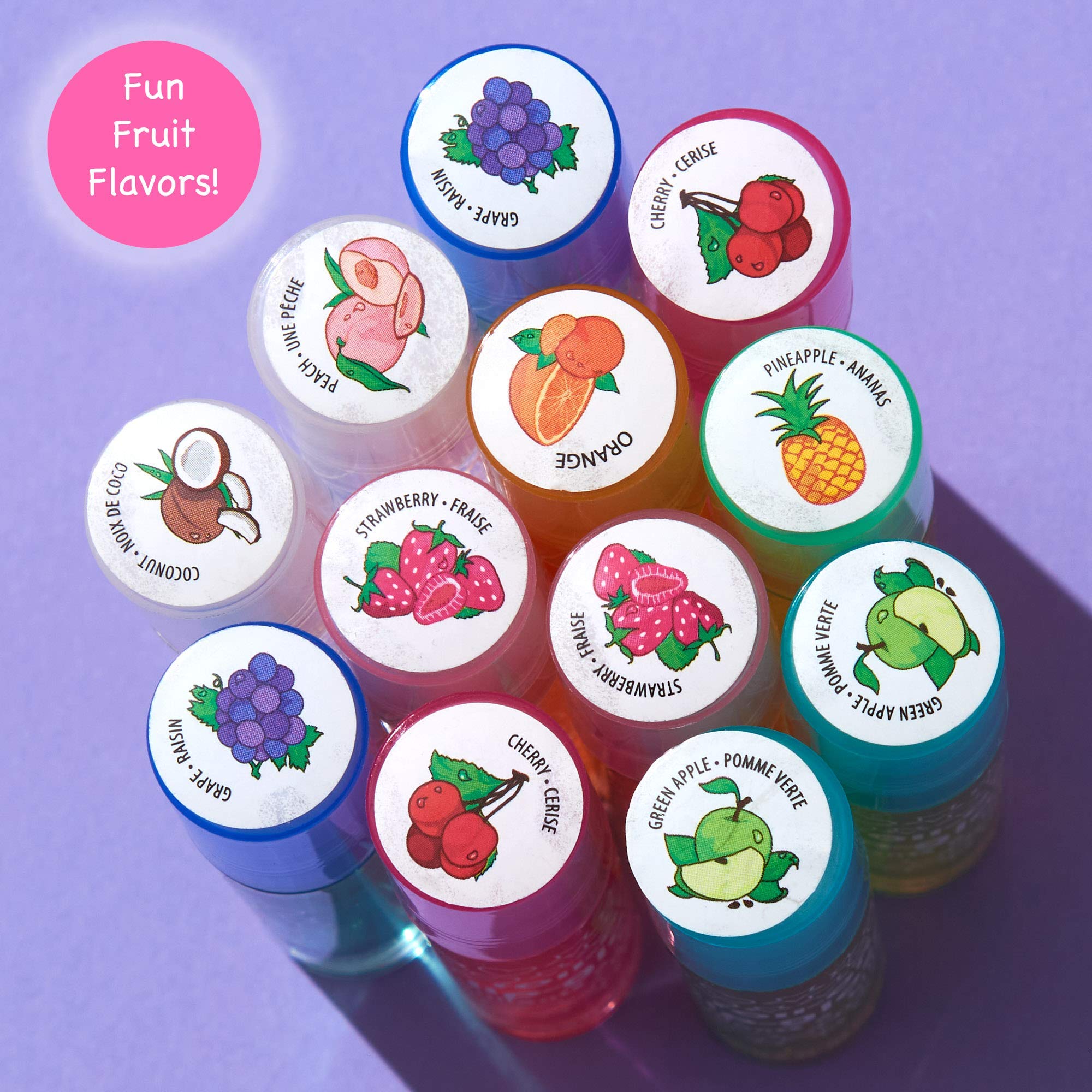 Sabores frutales en formato práctico para niñas creativas.