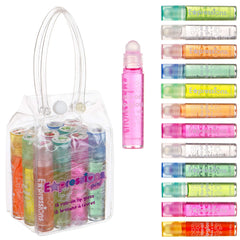 Conjunto Expressions Girl de 12 brillos labiales con rodillo en estuche, ideal para llevar.