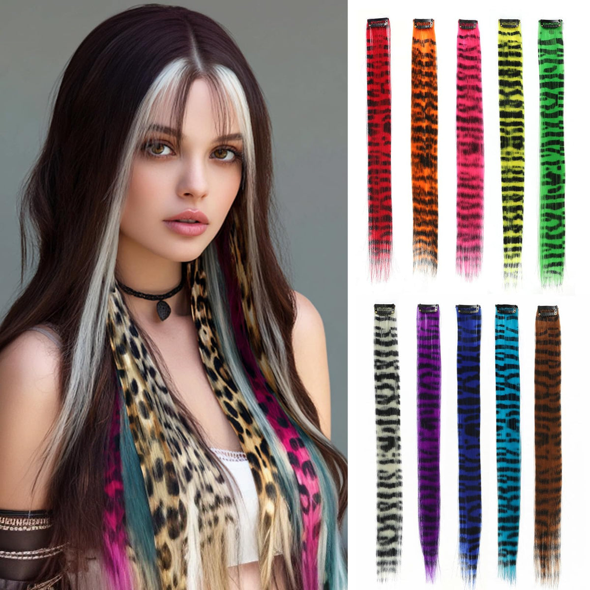 EXTACIO extensiones leopardo con clips para un look atrevido y elegante.