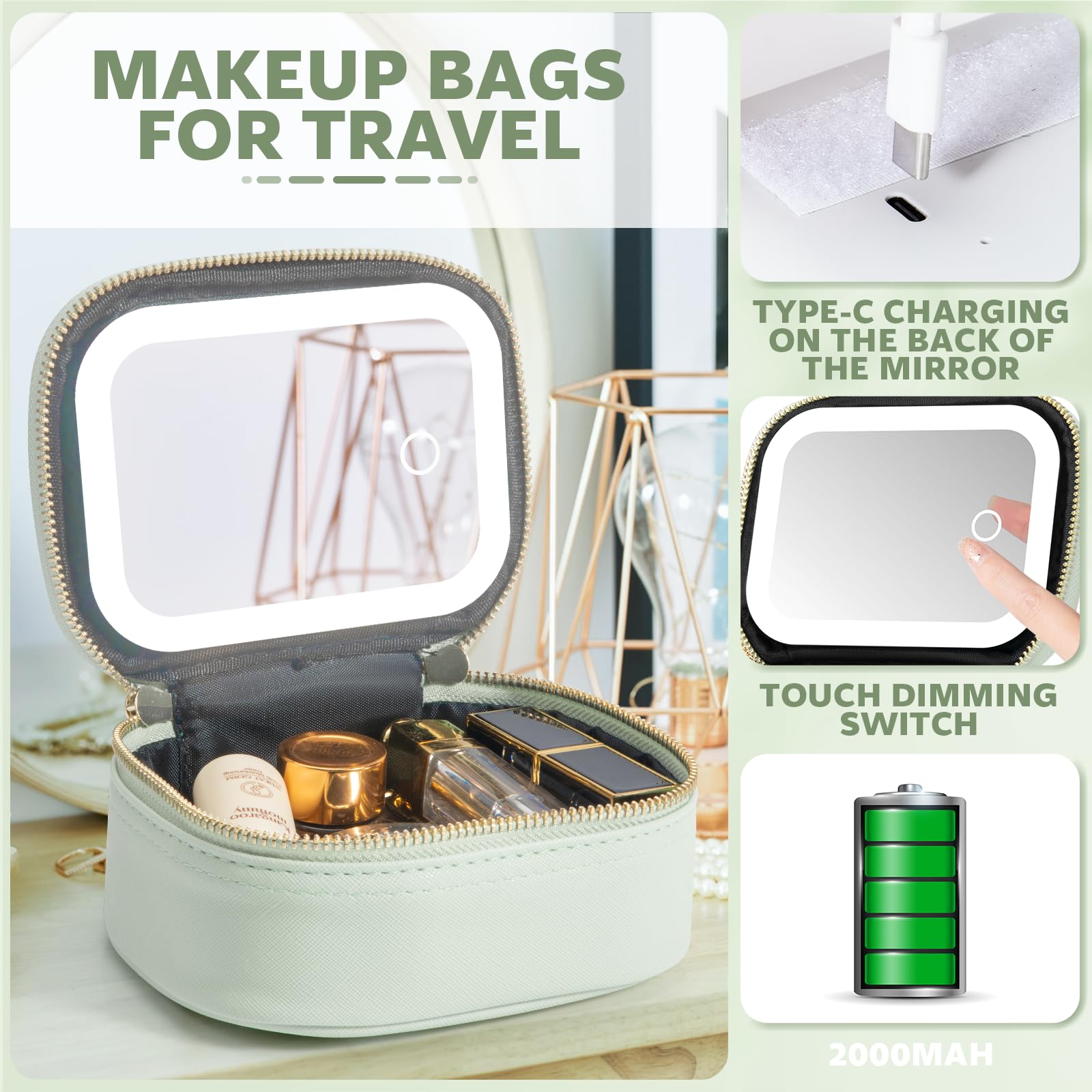 Extrei Gent material PU impermeable facilita limpieza y protección de cosméticos.