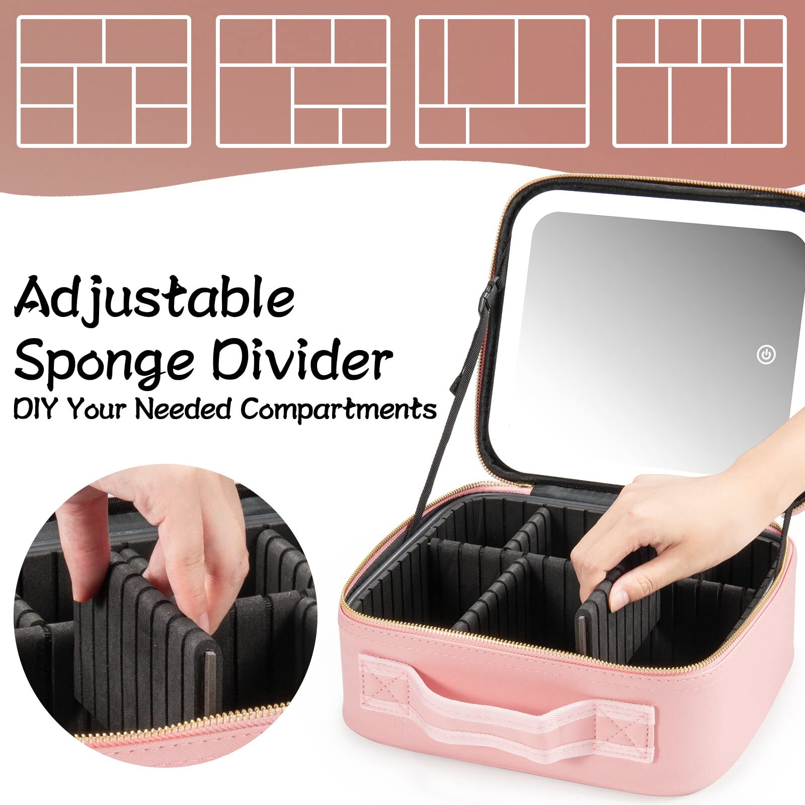 Extrei Gent trousse maquillage portable avec compartiments pour pinceaux et bijoux.