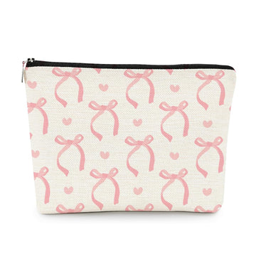 EXUQO Coquette bolso de maquillaje con lazo rosa, ideal para organización diaria.