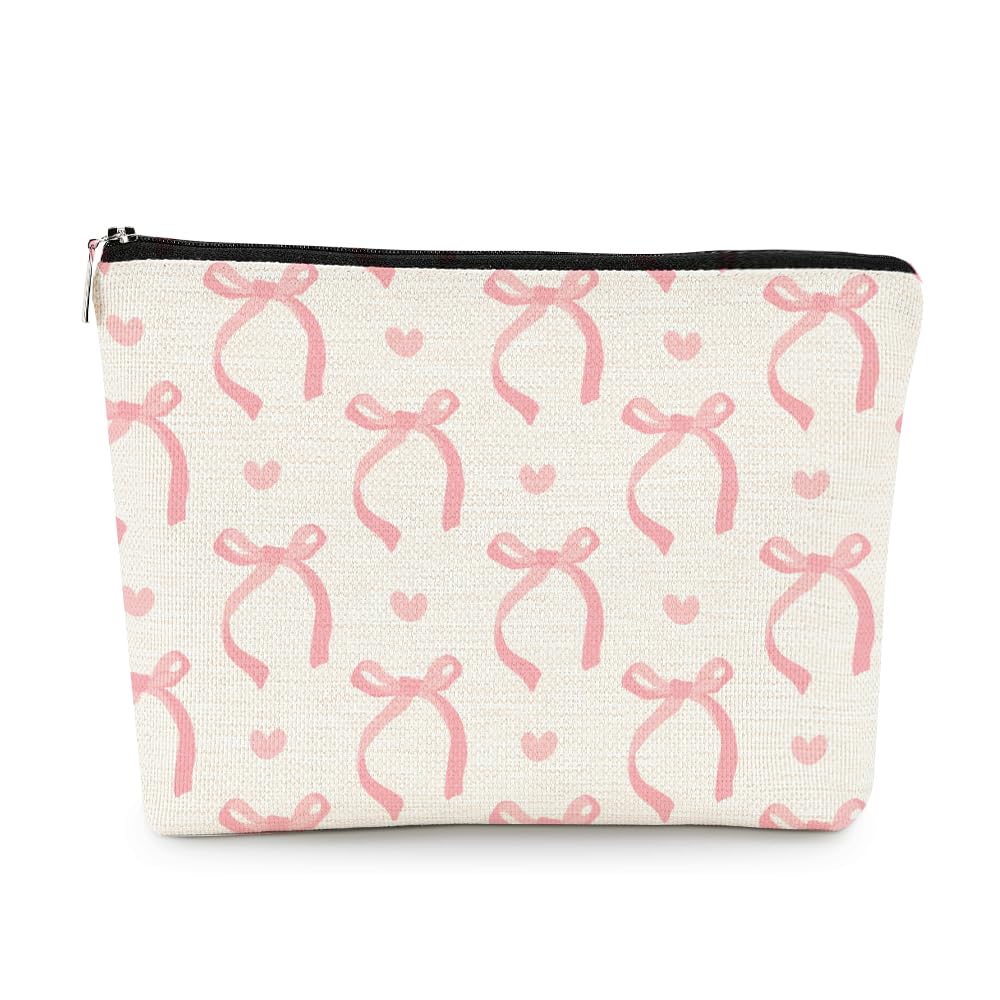 EXUQO Coquette bolso de maquillaje con lazo rosa, ideal para organización diaria.
