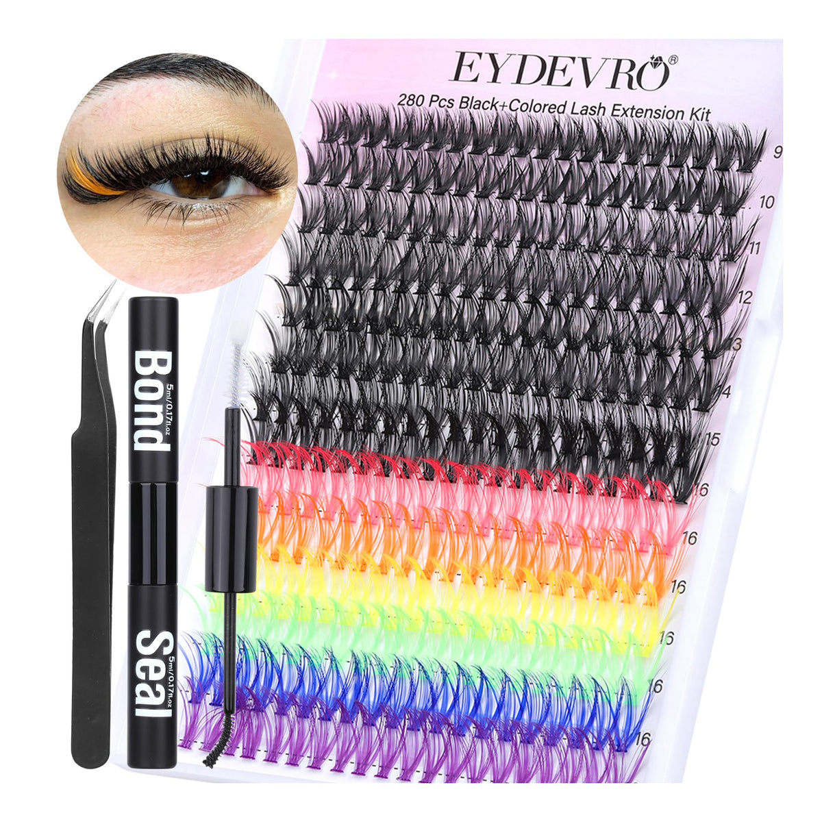 EYDEVRO kit de pestañas coloridas 8-16 mm para looks personalizados