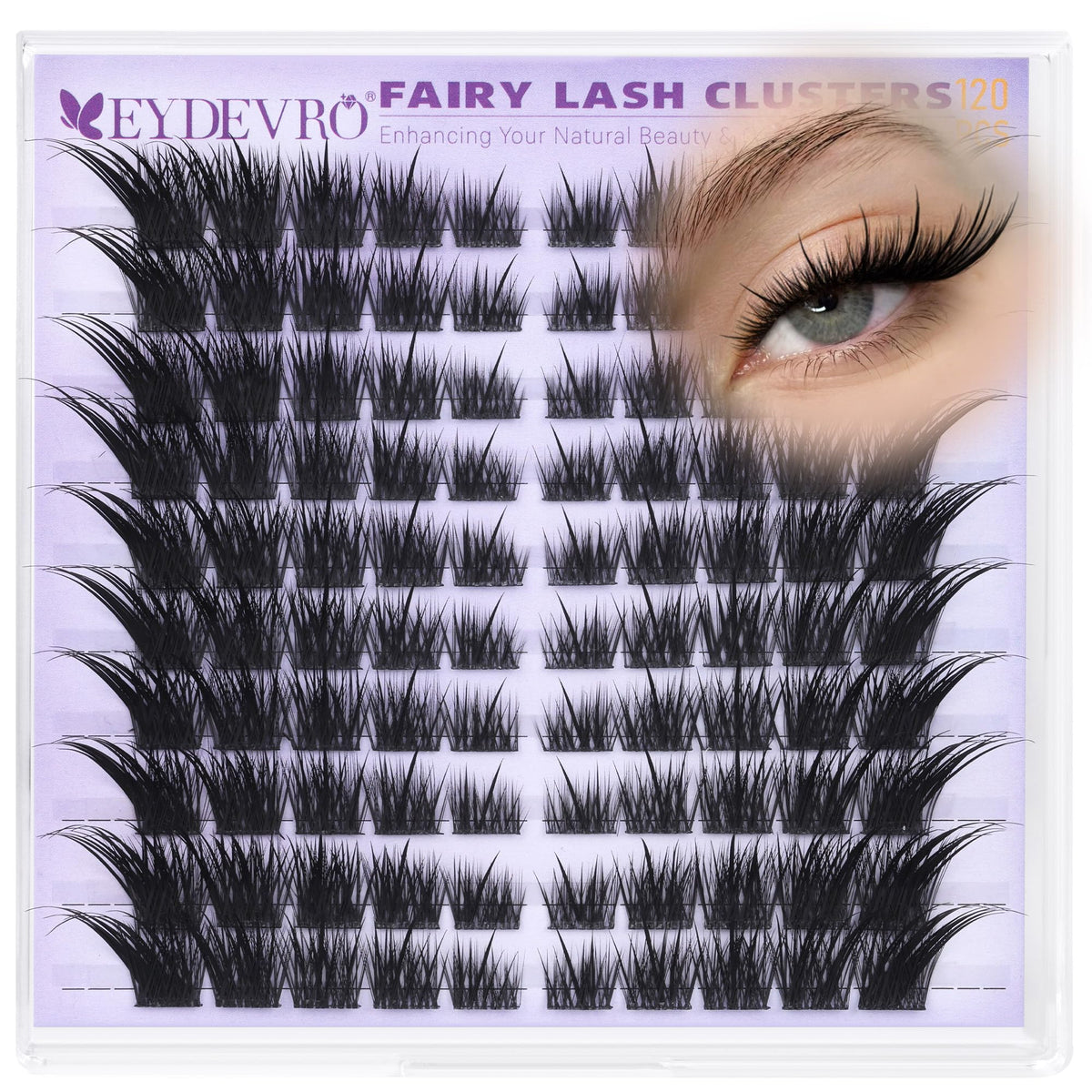 EYDEVRO Fairy Lash Clusters con curvatura Fox Eye para una mirada definida.