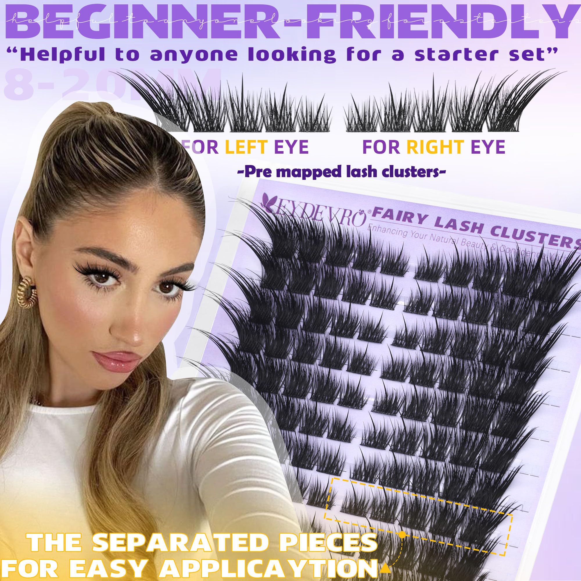 EYDEVRO Fairy Lash Clusters con volumen medio para acabado natural.