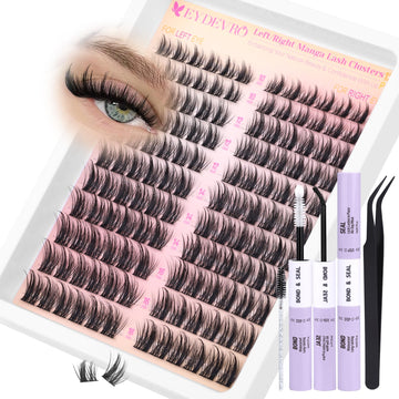 EYDEVRO Manga Lash Clusters: kit de 144 piezas para extensiones naturales en casa.