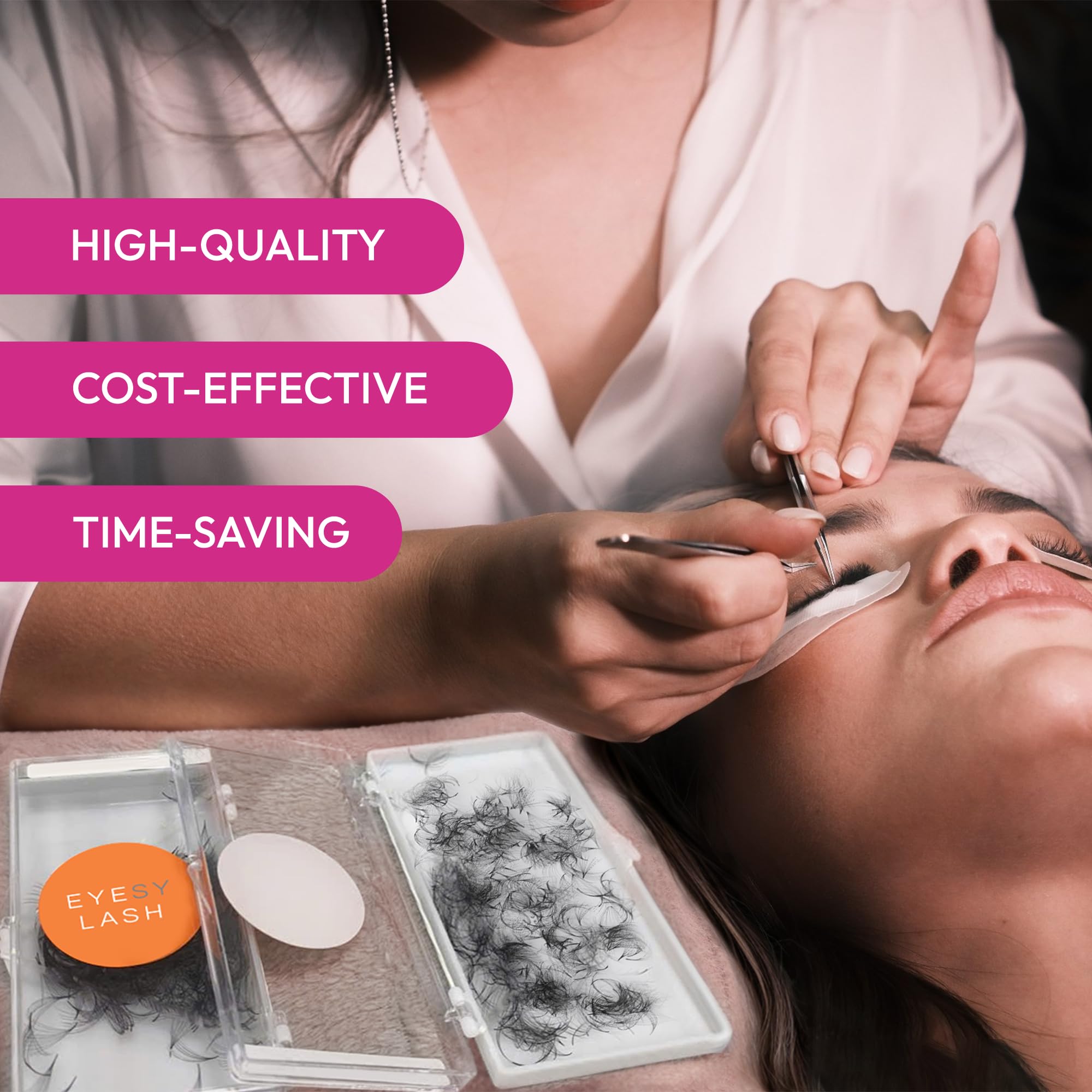 Estuche Eyesy Lash Promade Fans de 480–530 piezas para flujo de trabajo.