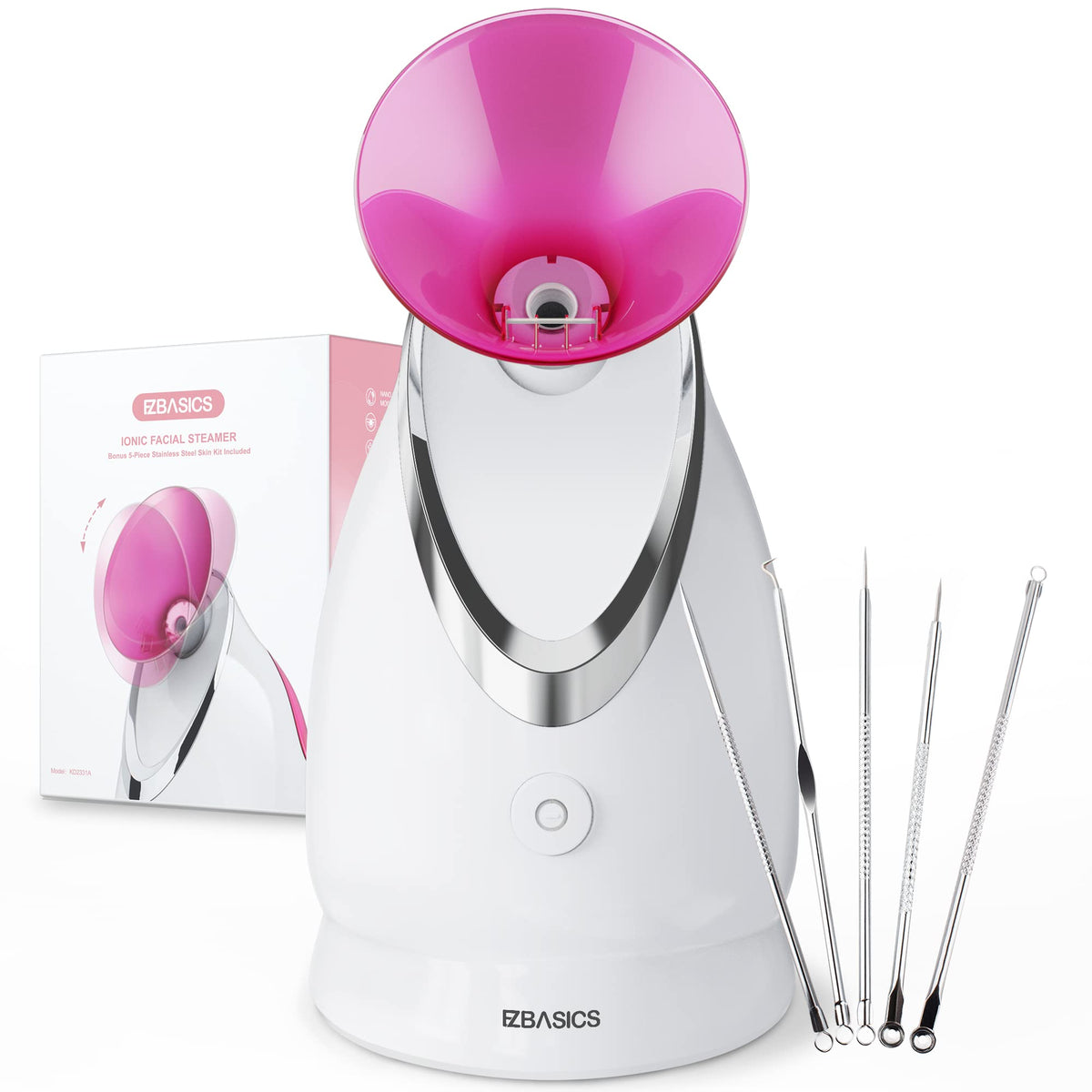 EZBASICS vaporizador facial ionico frontal para uso doméstico y relajación suave.