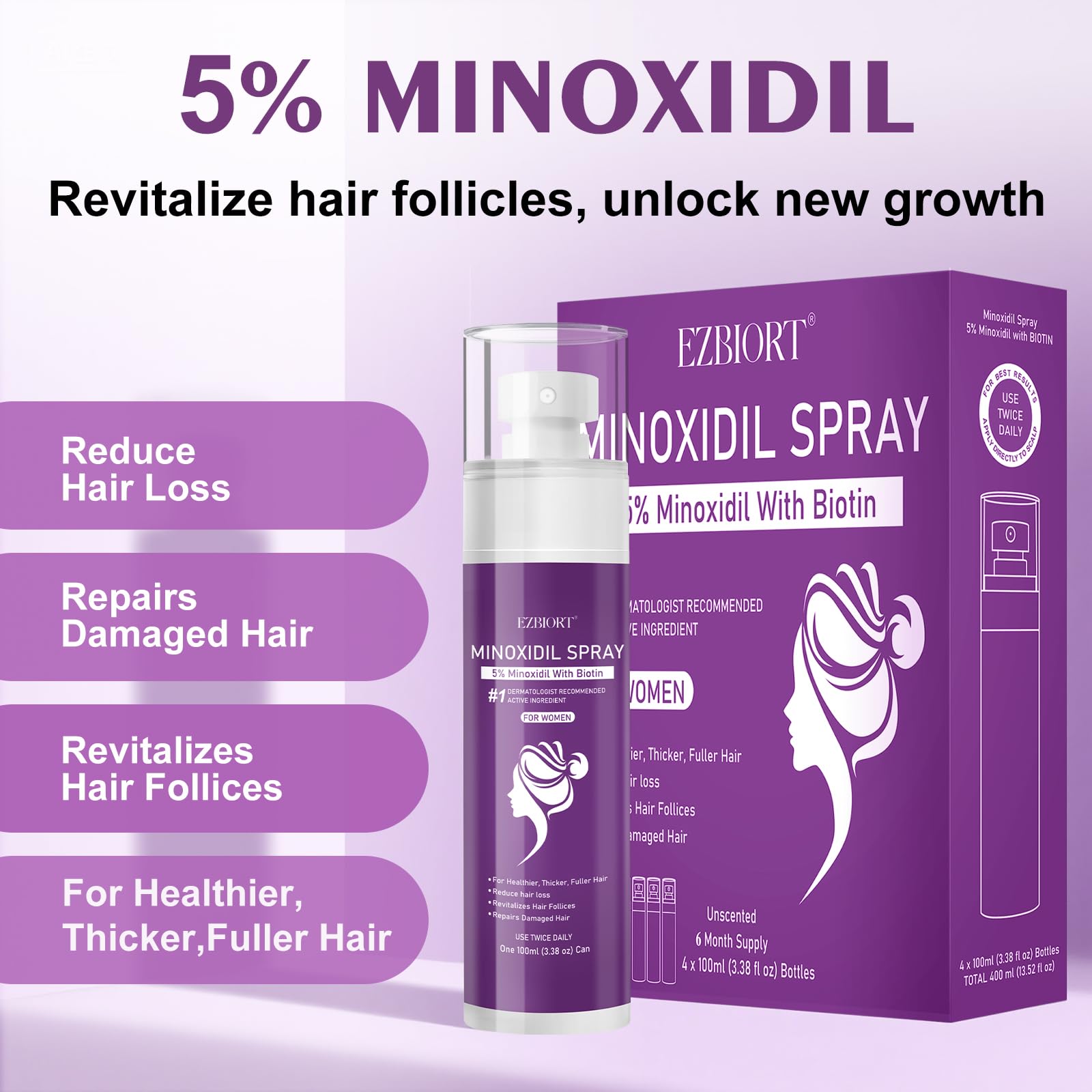 EZBIORT promotional image showing fuller hair potential.