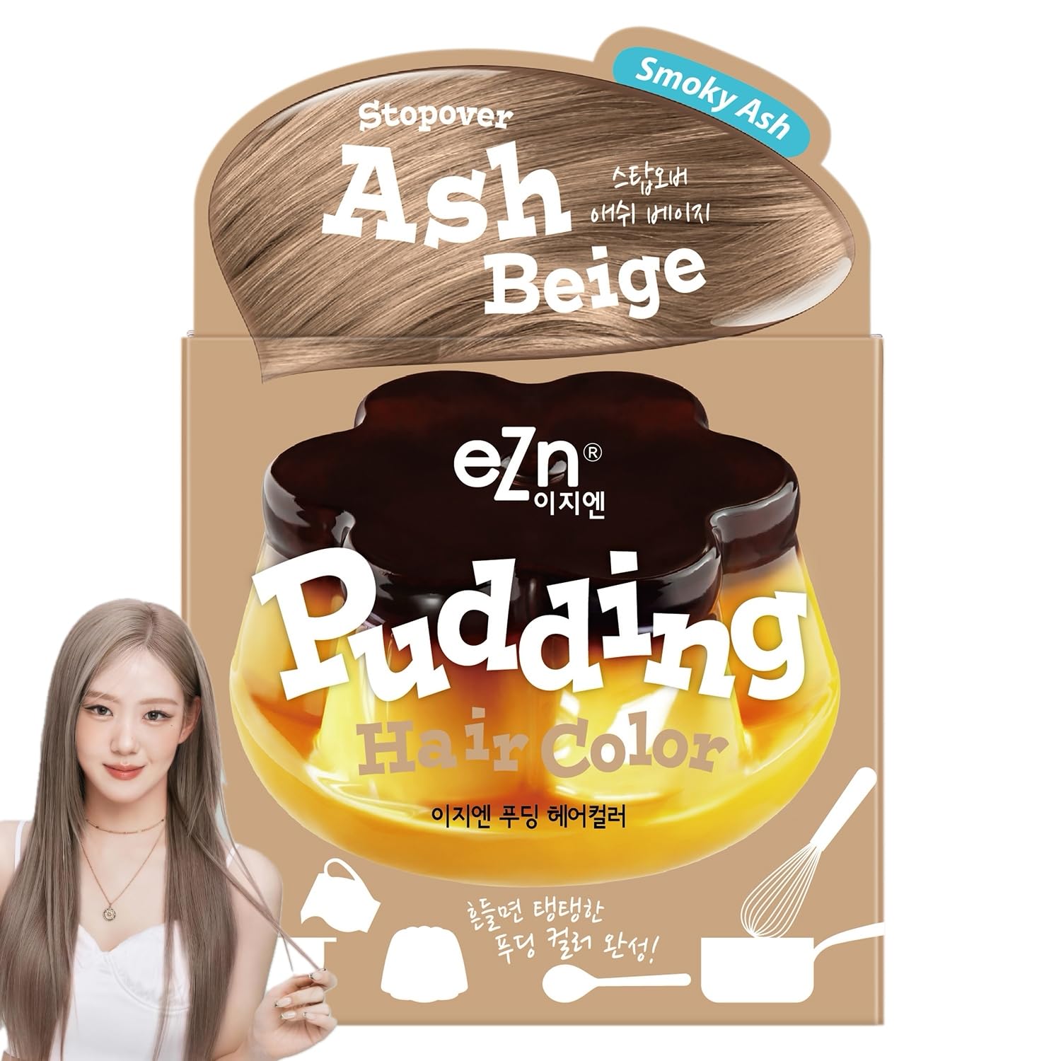 eZn Pudding tiñe el cabello con beige ceniza para un color uniforme