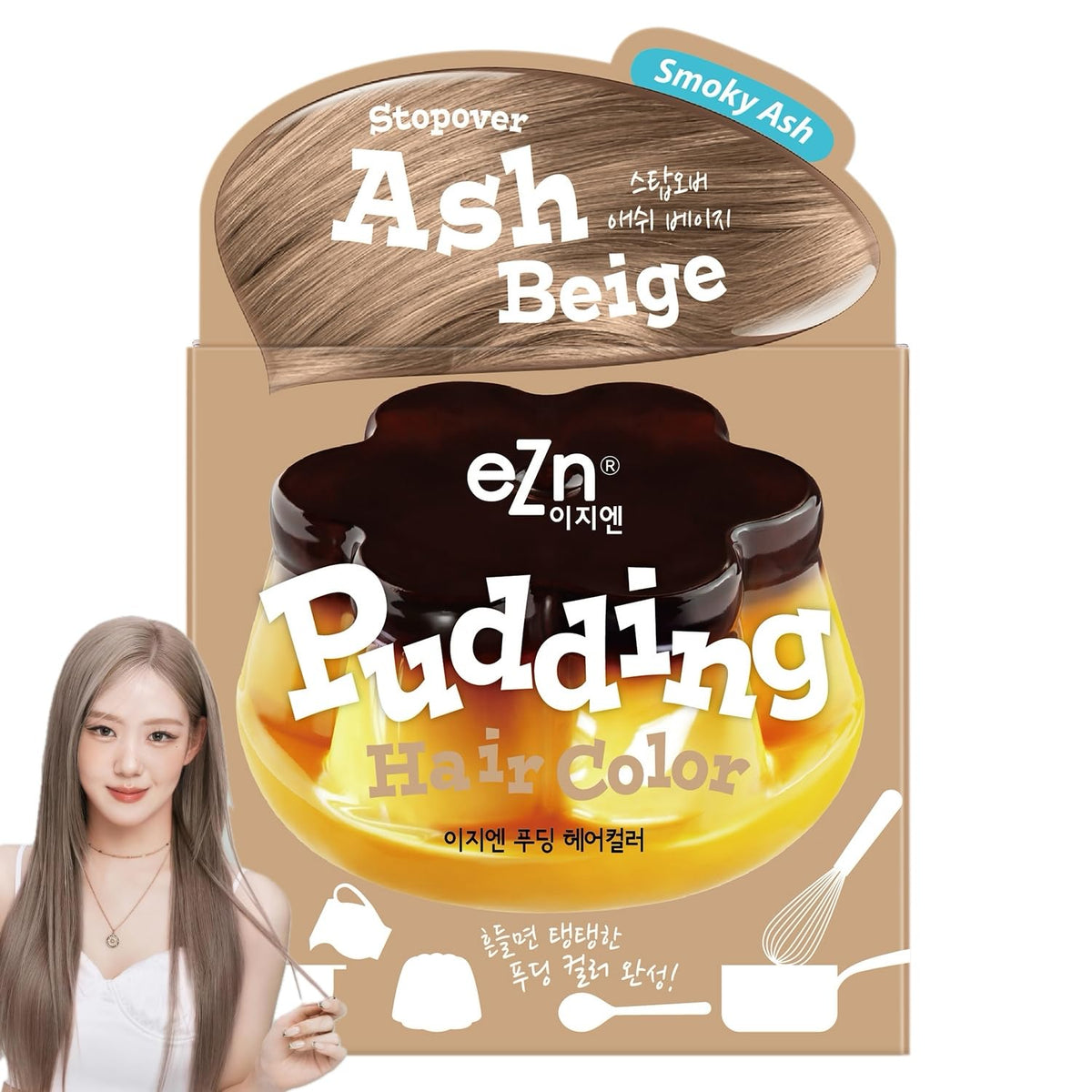 eZn Pudding tiñe el cabello con beige ceniza para un color uniforme